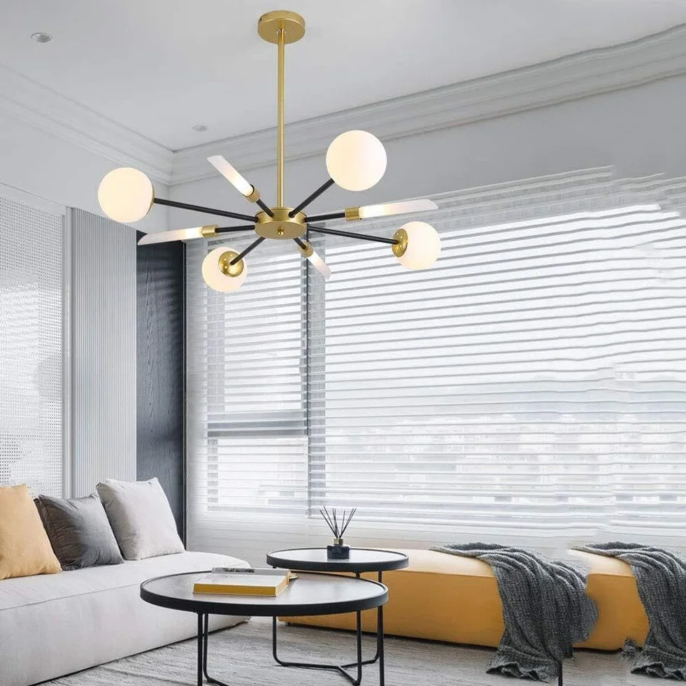 Czarne Złote Żyrandole Nowoczesne Akrylowe Wiszące Lampy Z 12 Światłami Matowy Biały Abażur Żyrandole Sufitowe Oprawy Oświetleniowe Do Salonu Bar Sklep（Gold Black-8）