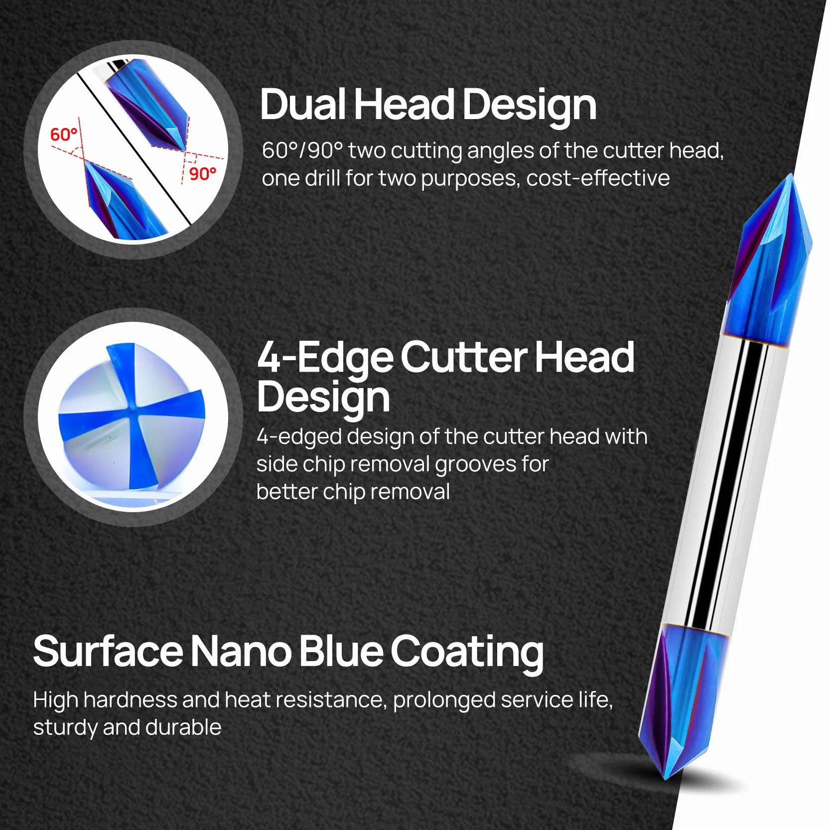 FOCSTOL Frezy CNC w kształcie litery V 60/90 stopni - 5 sztuk 4 śmigła V Rowek Frez z trzonkiem 6,35 mm z powłoką Nano Blue do grawerowania i fazowania CNC drewno sklejka płyta wiórowa MDF
