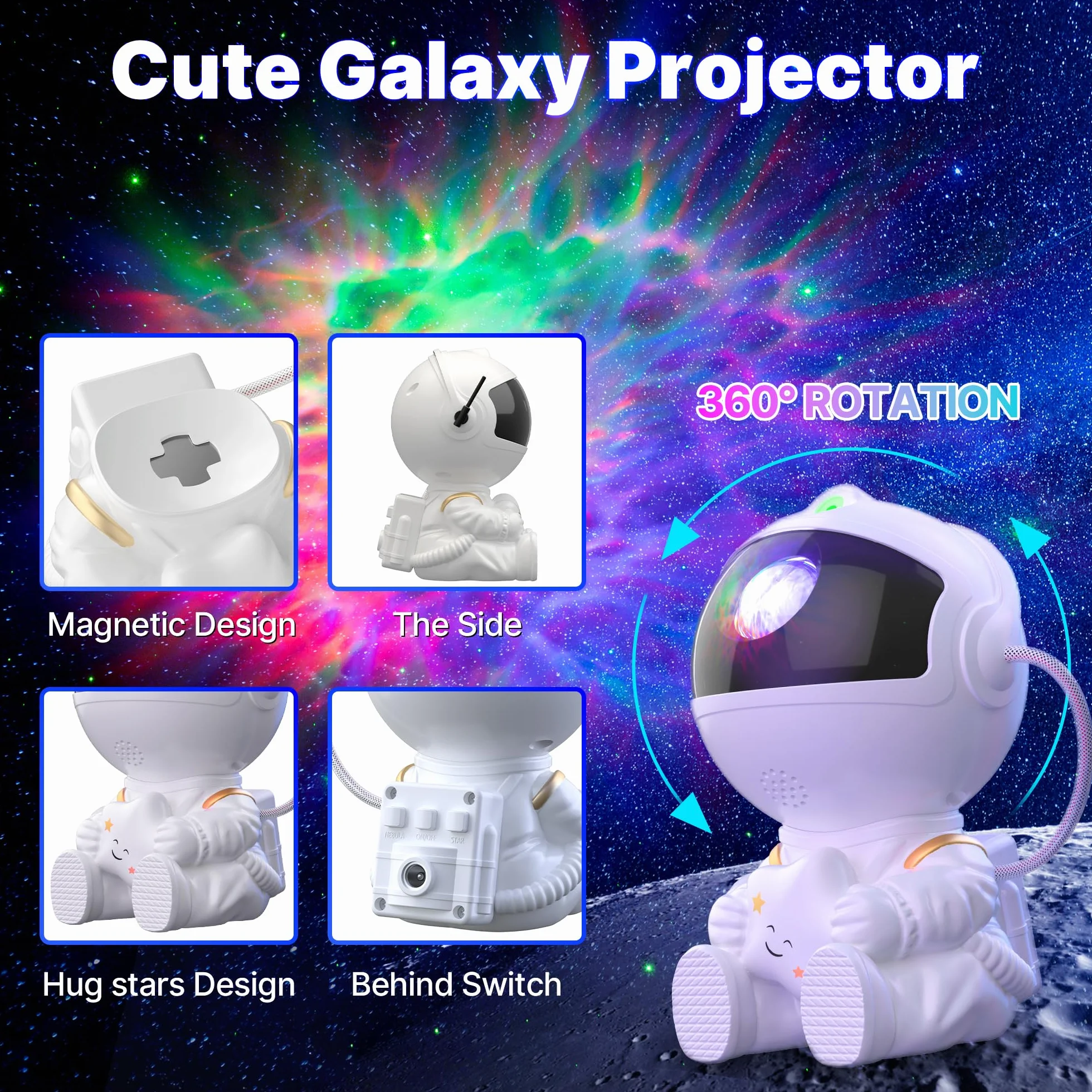 Macchiatto Projektor gwiaździstego nieba, astronauta, projektor Gwiaździste niebo, z pilotem zdalnego sterowania, 8 trybów mgławicy, obrót o 360°, lampa dla dzieci i dorosłych, sypialnia