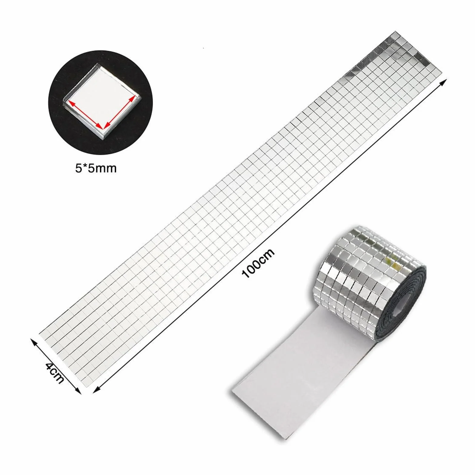 Mini mozaikowe płytki lustrzane, 2 rolki, 3200 sztuk, lustro mozaikowe, dekoracyjne, lustro na płytki, samoprzylepne, do łazienki, kuchni, salonu, KTV, domu, dekoracja "zrób to sam"
