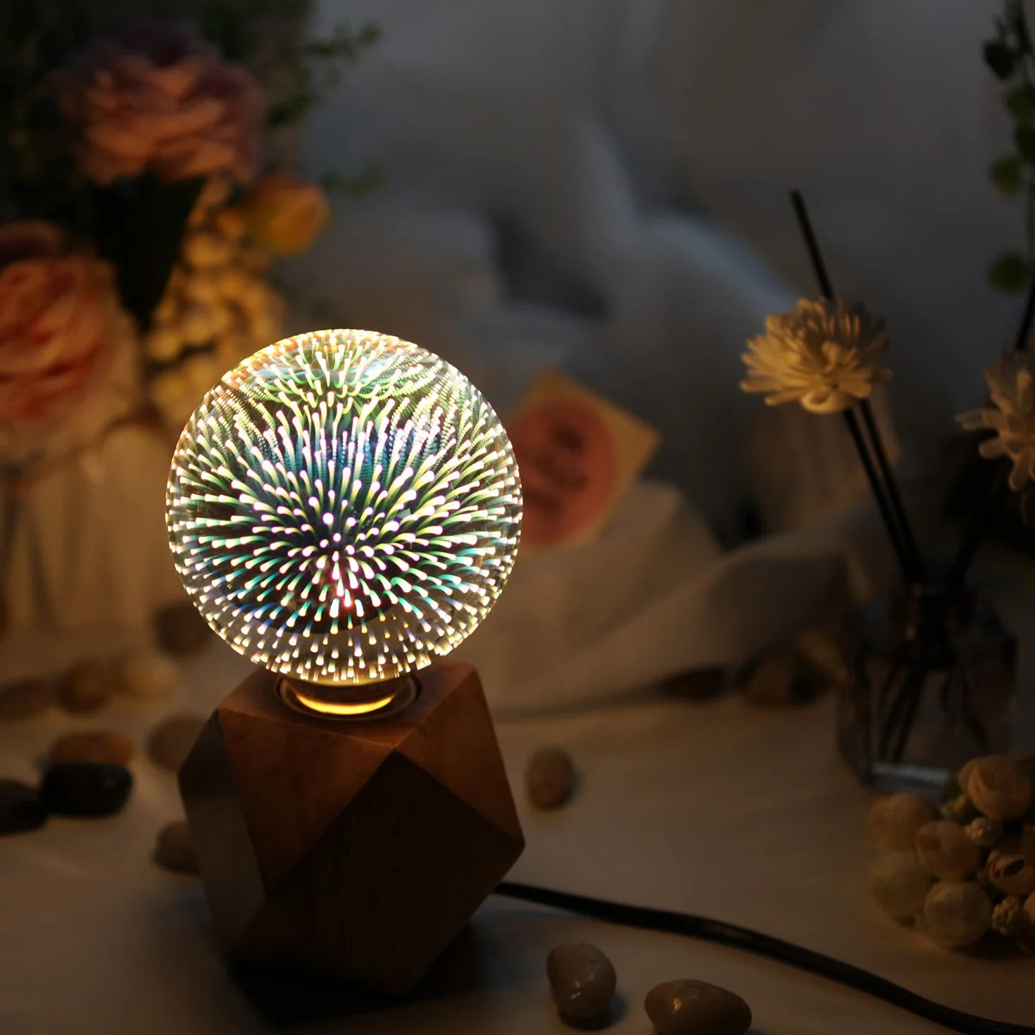 Klasyczna żarówka Edison 3D o wyglądzie fajerwerków, źródło światła LED, AC 85-240 V, E27, dekoracyjna żarówka (G95, srebrna)