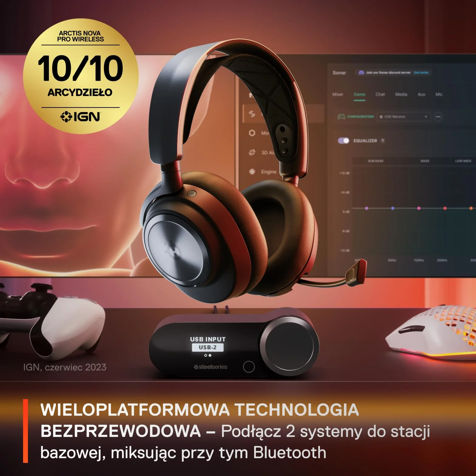 SteelSeries Arctis Nova Pro bezprzewodowe słuchawki do gier ANC neodymowe przetworniki magnetyczne ClearCast 2. gen