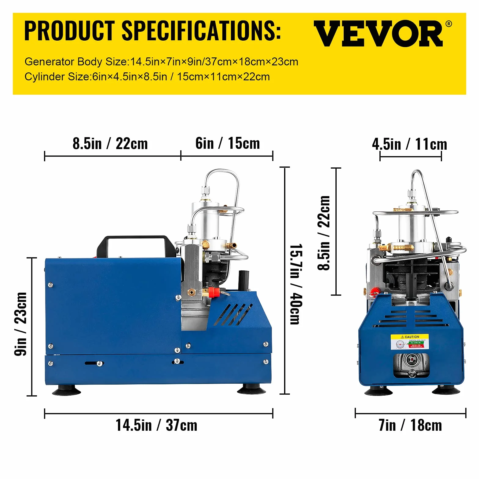 VEVOR Elektryczna pompa PCP 300 bar 30 MPa 4500 PSI Wysokociśnieniowa sprężarka powietrza 1800W Pompa powietrza wysokociśnieniowego 37x18x40 cm Automatyczne wyłączanie, separator wody i oleju do