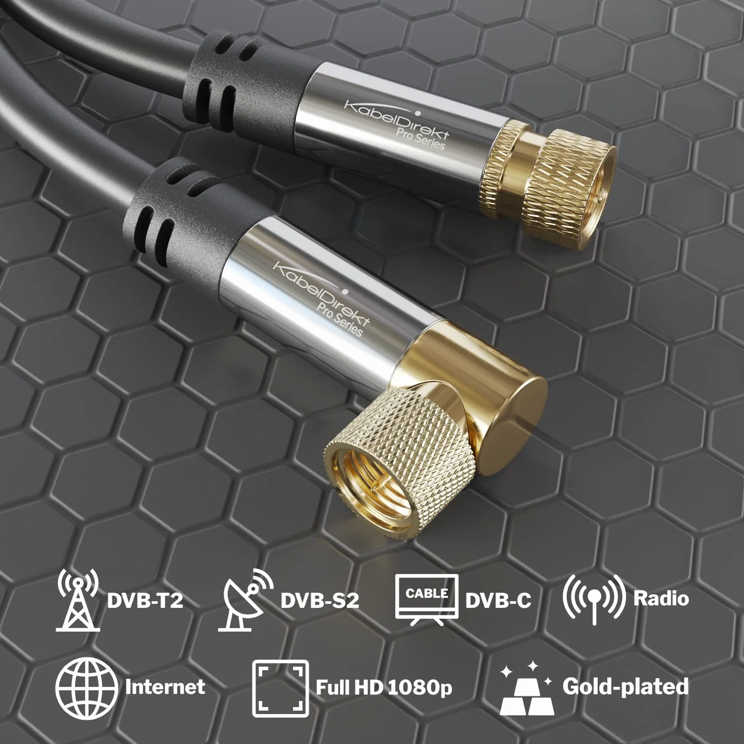 KabelDirekt Kabel Antenowy Koncentryczny 3m 4K TV F-SAT 90°/prosty DVB-T/C/S/S2