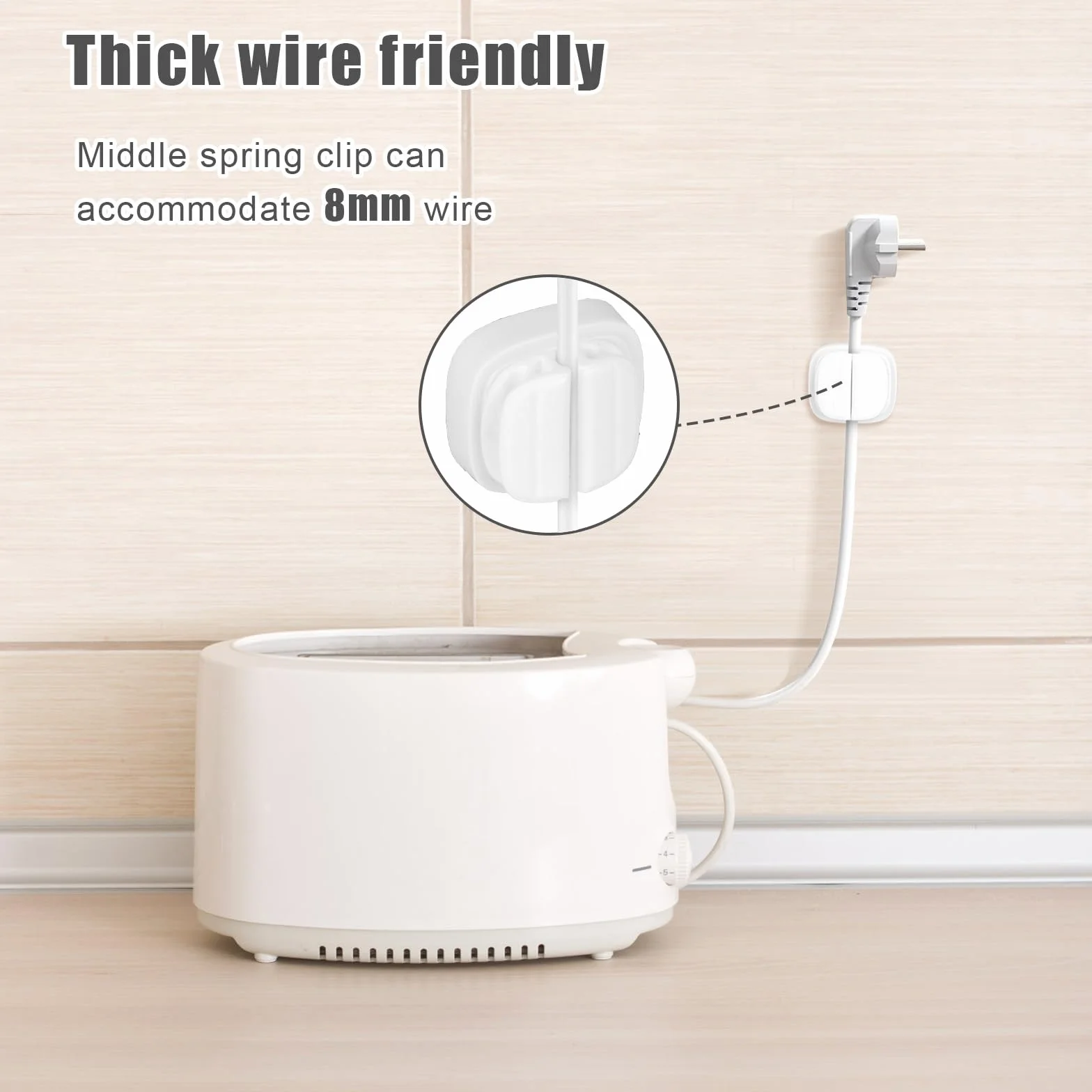3szt Organizer na Przewody, 3 w 1 Uchwyt na Zaciski do Kabli Samoprzylepne Klipsy do Zarzadzania Kablami Regulowana Sprezyna do Biurko Samochodowe do Domowego Biura z Przewodem USB (Bialy)