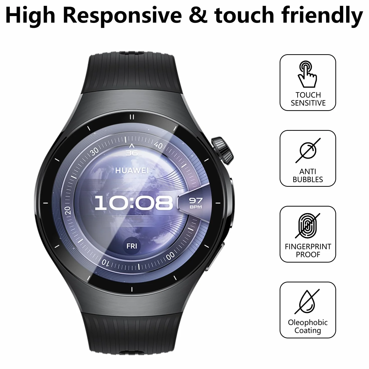 FTRONGRT Osłona ekranu kompatybilna z Huawei Watch 5 46 mm, 2 szt. folia ochronna, czarna