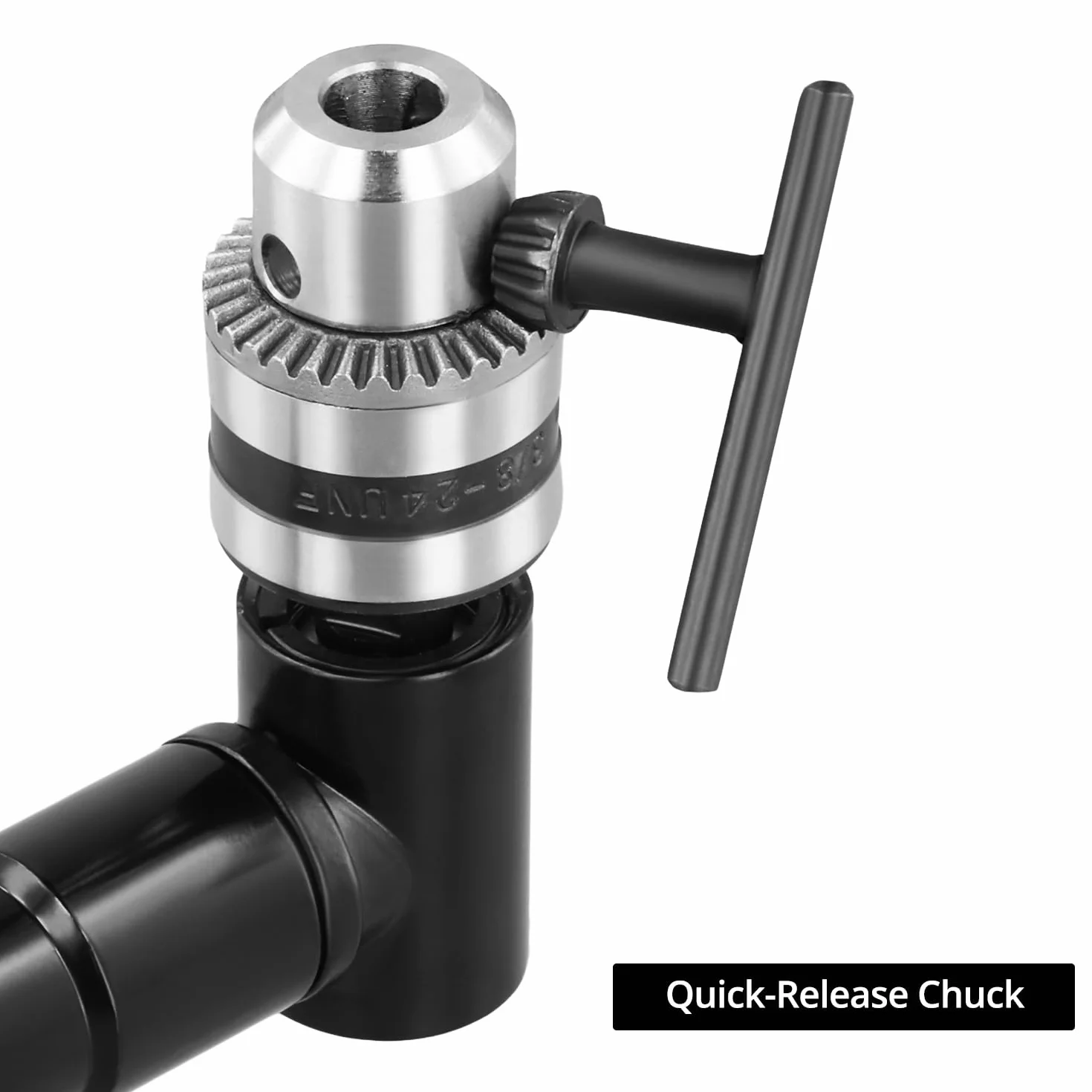 QWORK® Adapter do wierteł kątowych, uchwyt kątowy 90°, uchwyt wiertarski 0,8-10 mm, stop aluminium, maksymalny moment obrotowy 25 Nm