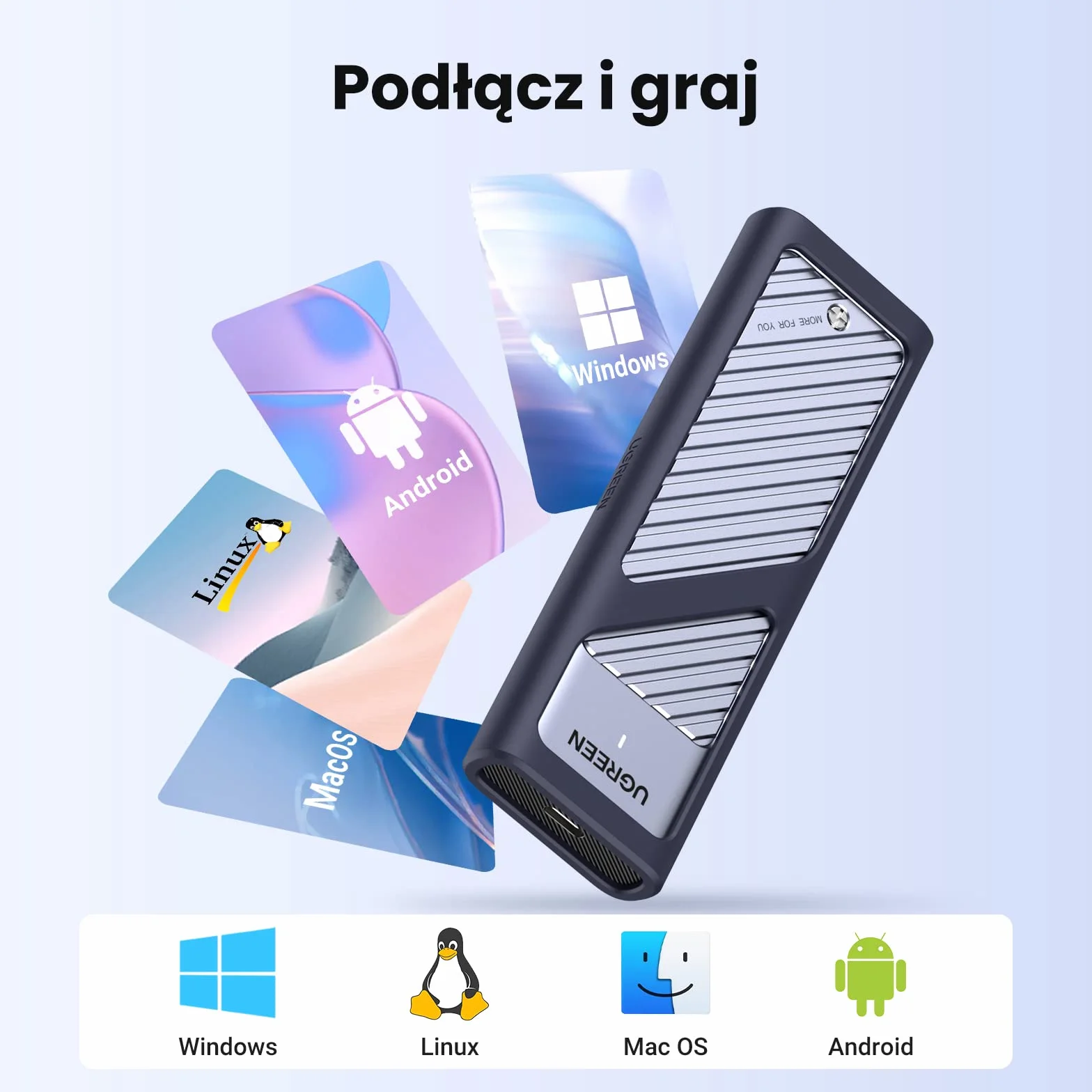 UGREEN obudowa NVMe USB 3.2 Gen 2 10 Gb/s aluminiowa obudowa NVMe SSD M.2 z podkładką chłodzącą do klucza NVMe PCIe SSD M/klucz M&B w 2280/2242/2230/2260 Kompatybilny z 980/990 PRO/P3 Plus itp.