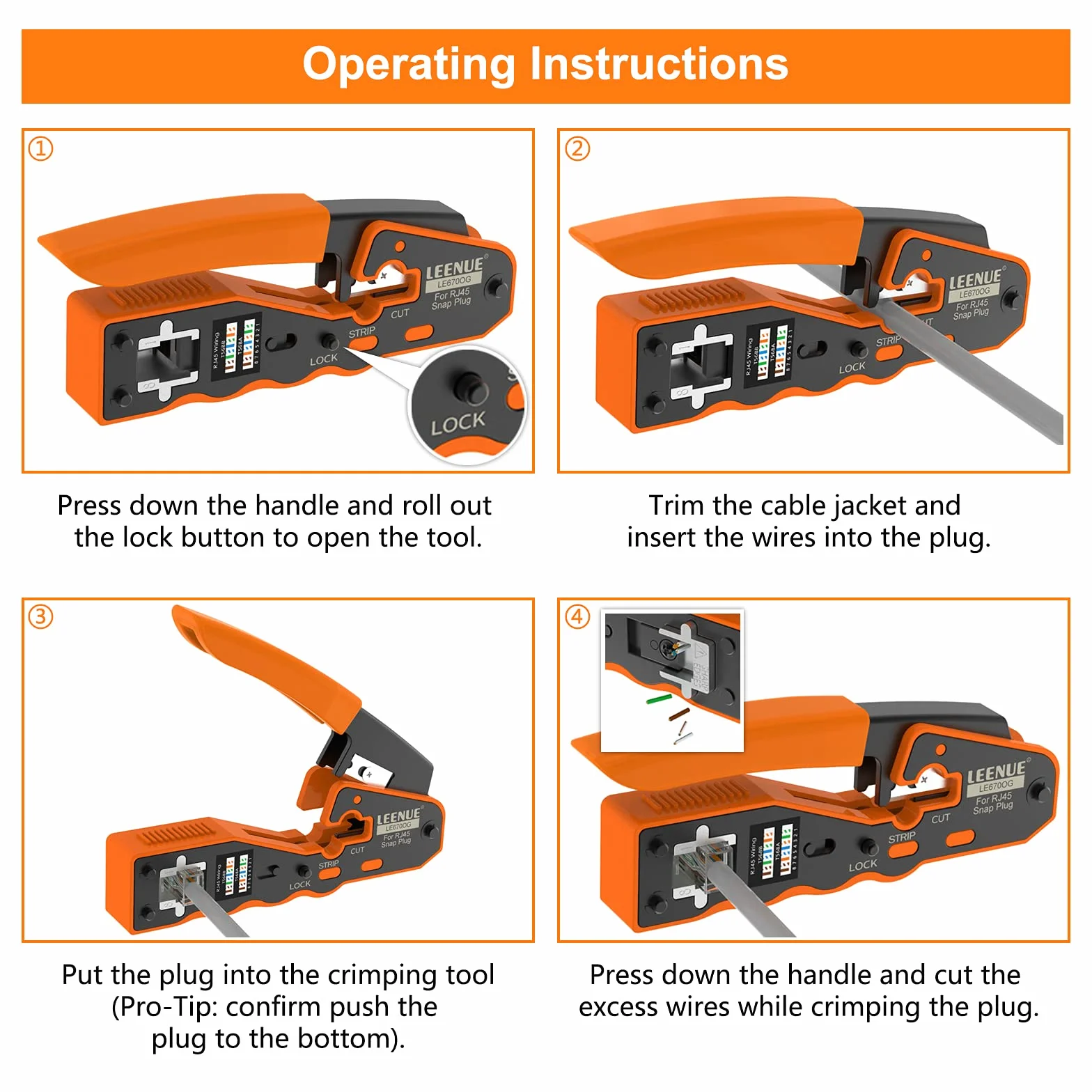 Szczypce zaciskowe RJ45, All-in-One Ethernet Crimper do wtyków Cat7, Cat6, Cat5, z 2 ostrzami zapasowymi