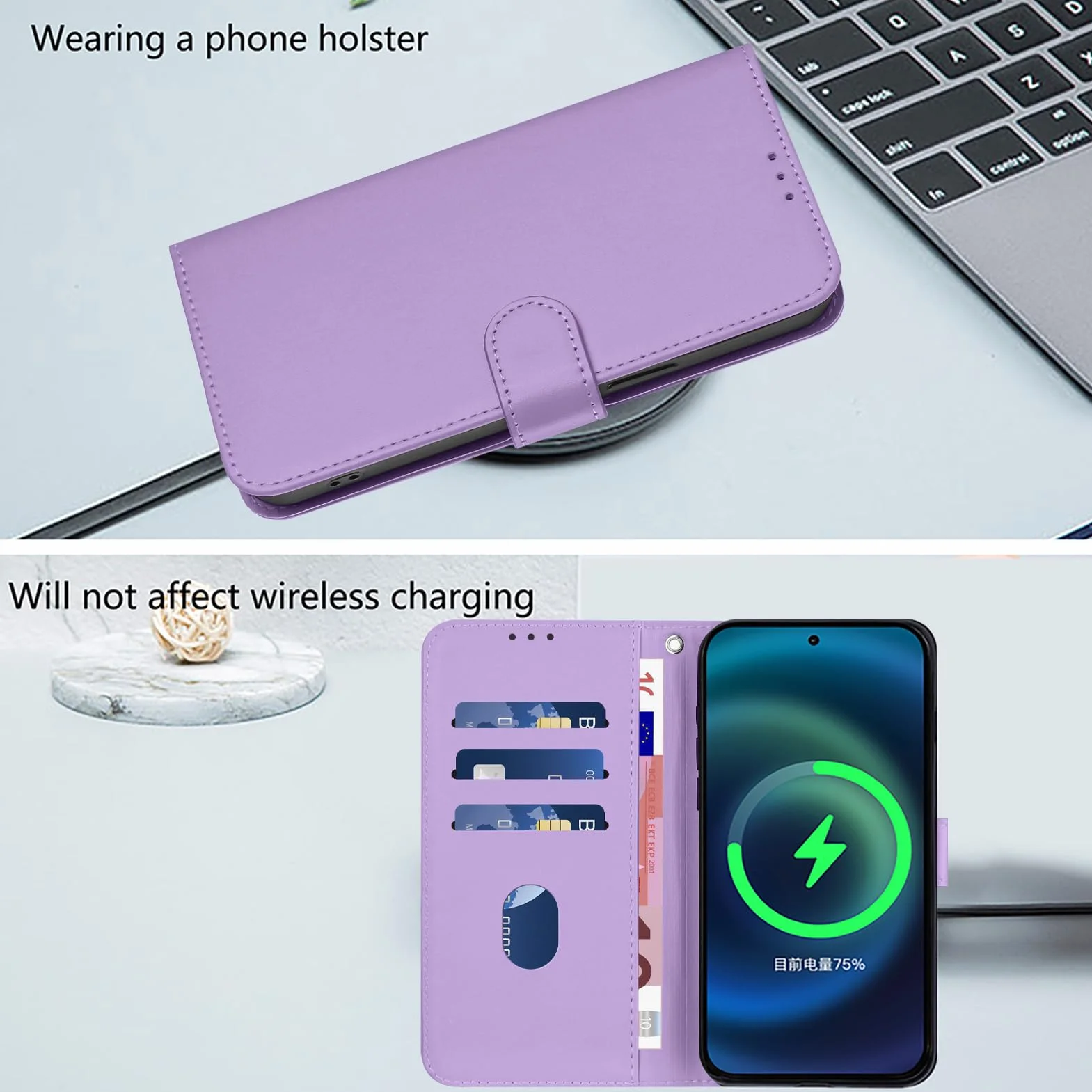 Etui na iPhone'a 11, wysokiej jakości etui ze skóry PU [przegródki na karty] portfel etui ochronne, odporne na wstrząsy etui na telefon iPhone 11 (lawenda)