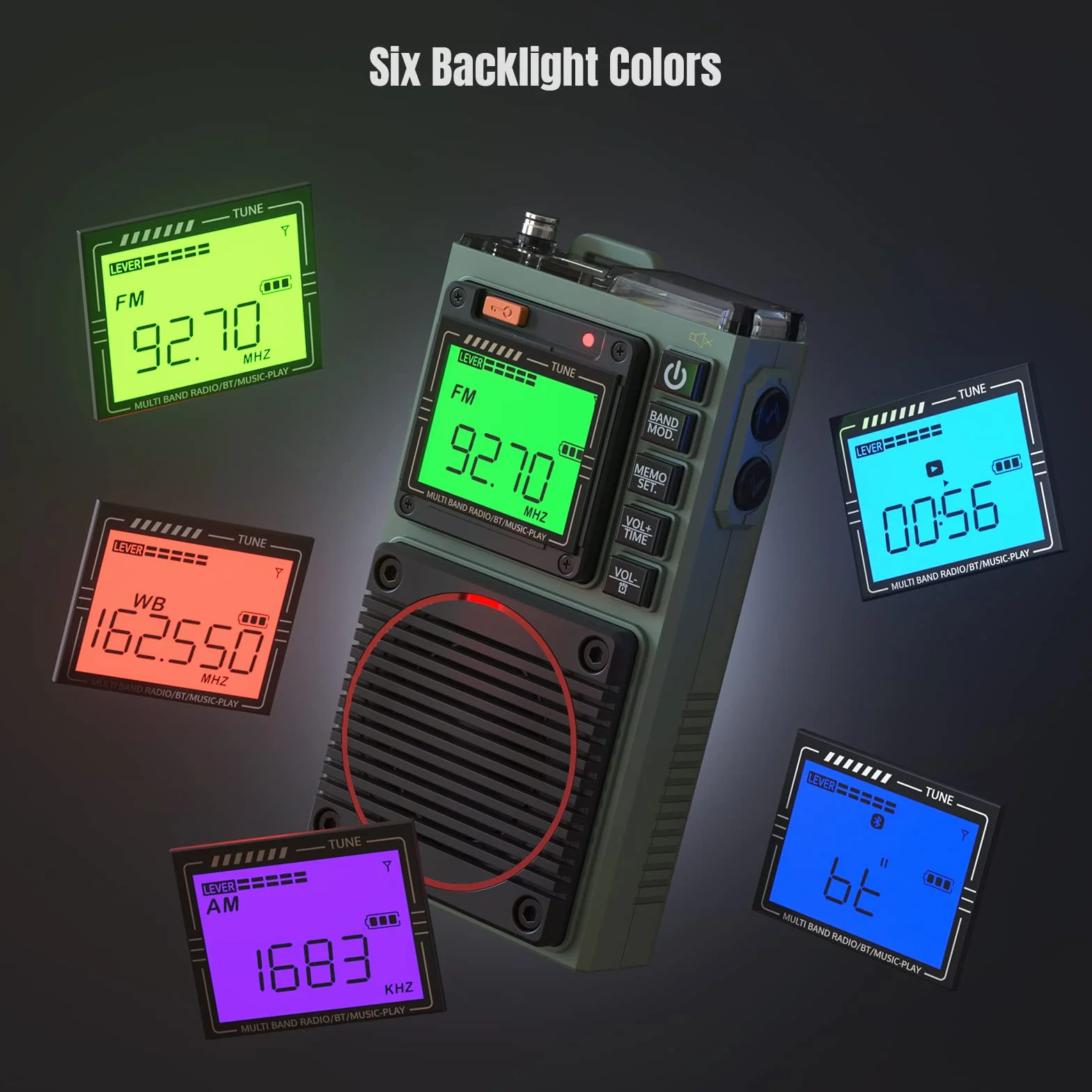 Raddy RF75A Radio krótkofalowe z kontrolą aplikacji, przenośne AM/FM/VHF/SW/WB z funkcją pogody, ładowalne, z anteną drucianą (Army Green)