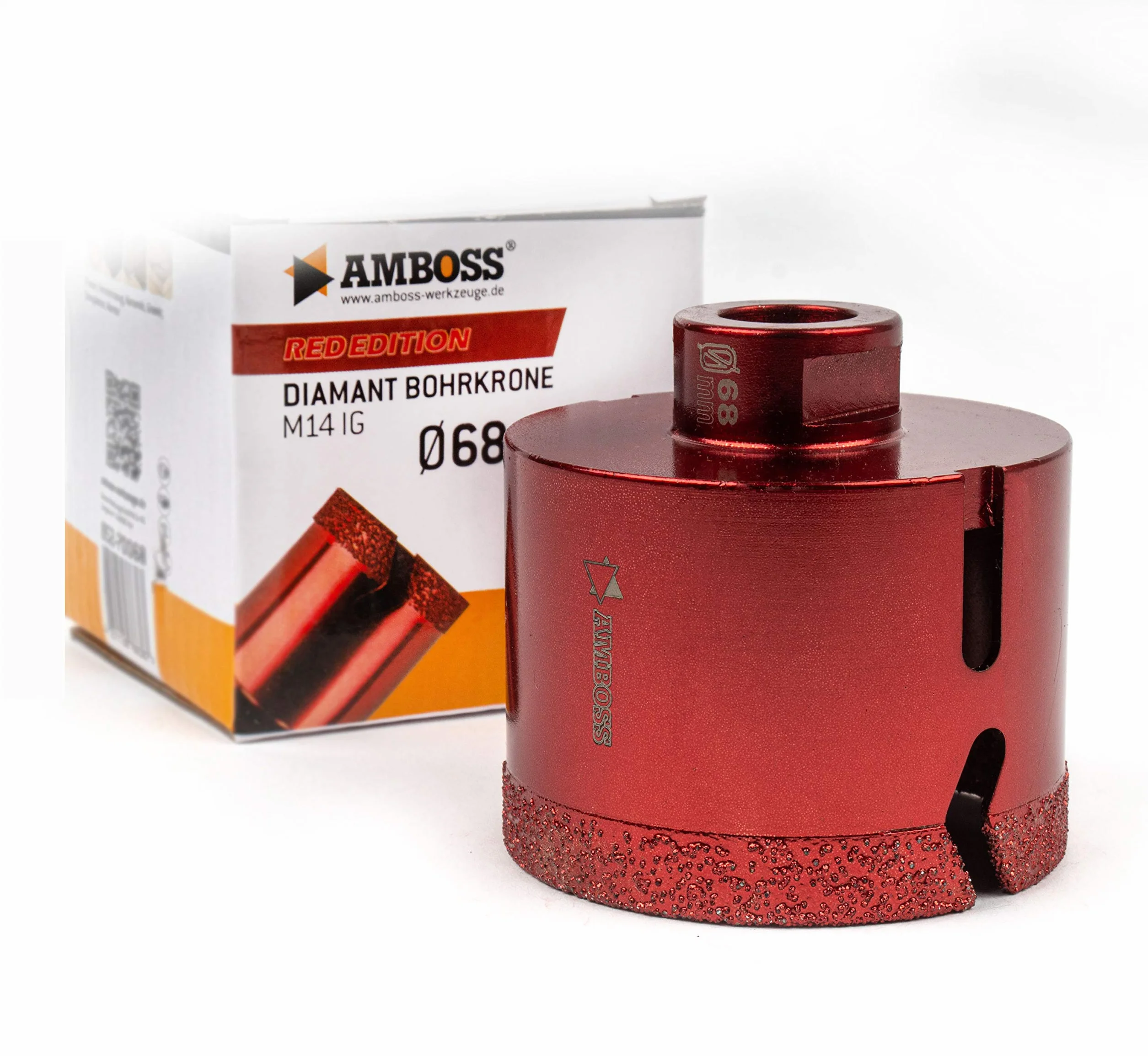Amboss Red Edition M14 diamentowa koronka wiertnicza – do szlifierek kątowych – gresu, twardych płytek, granitu/idealna koronka wiertnicza na sucho (Ø 68 mm)