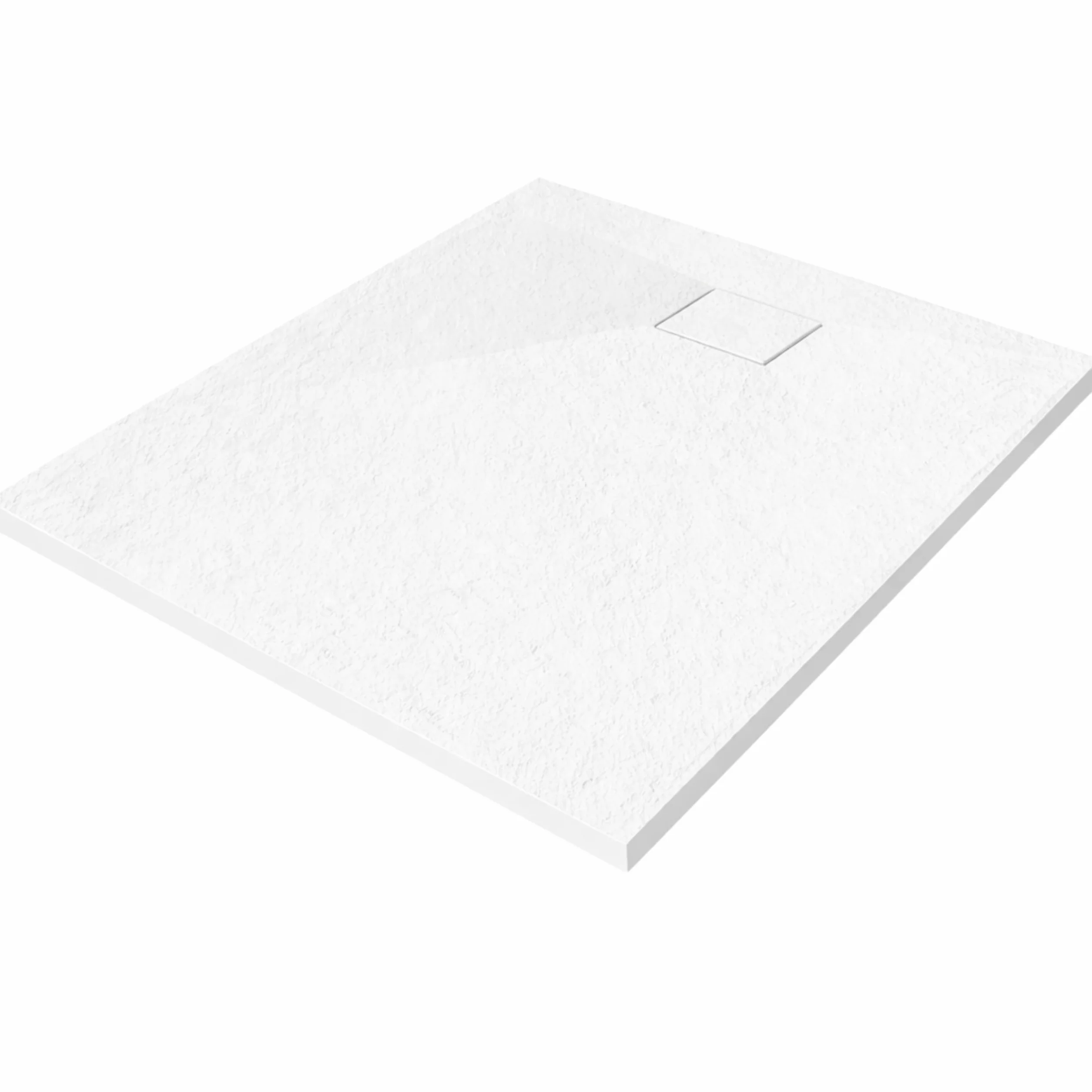 AQUAUNO Brodzik prysznicowy 90 x 90 cm o wyglądzie kamienia, ultra płaski 2,6 cm – brodzik z kompozytu SMC, w zestawie syfon, odpływ 90 mm, czyszczenie od góry, biały