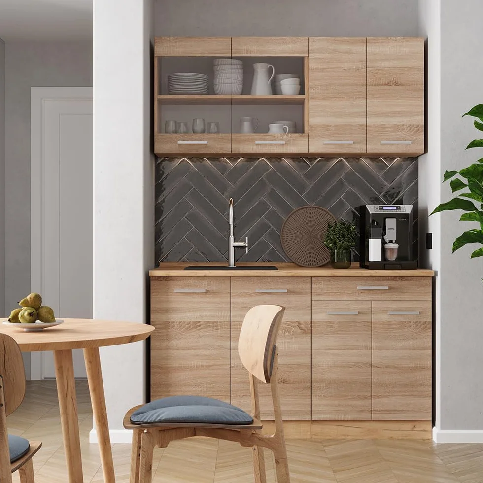 Vicco Front kuchenny "R-Line", Sonoma, 59.6 x 196 cm | front meblowy do szafki pod zabudowę lodówki, adapté aux armoires de cuisine R-Line pour une installation facile