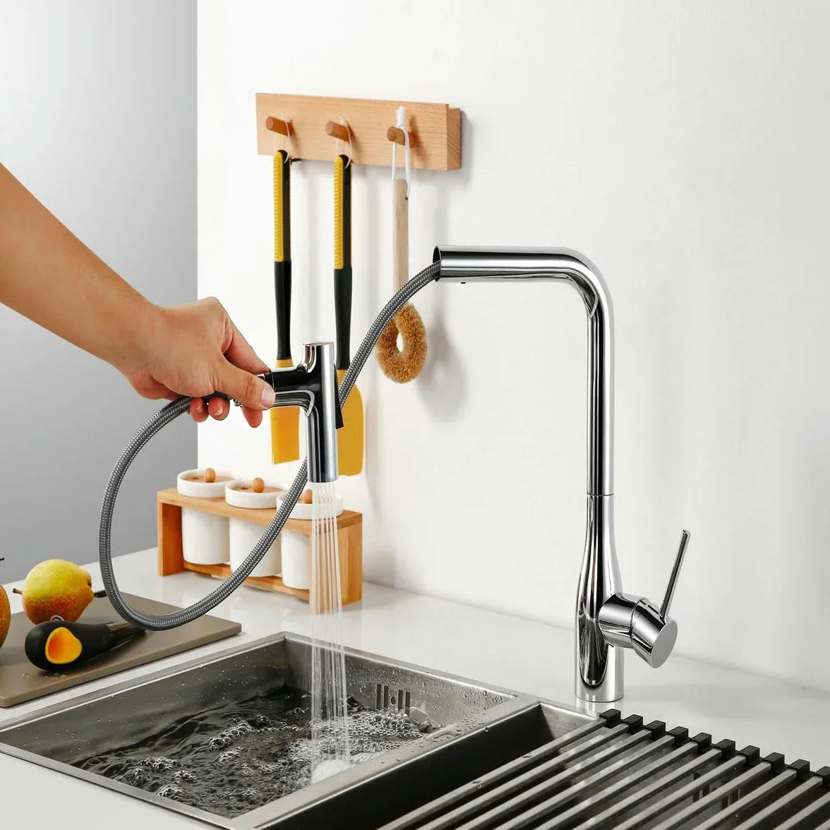 50/60/150 cm nylonowy wąż kuchenny wyciągany kran F1/2 M15 x 1 obrotowa rura hydrauliczna, czarny i szary, elastyczny wąż do łatwej instalacji baterii kuchennej