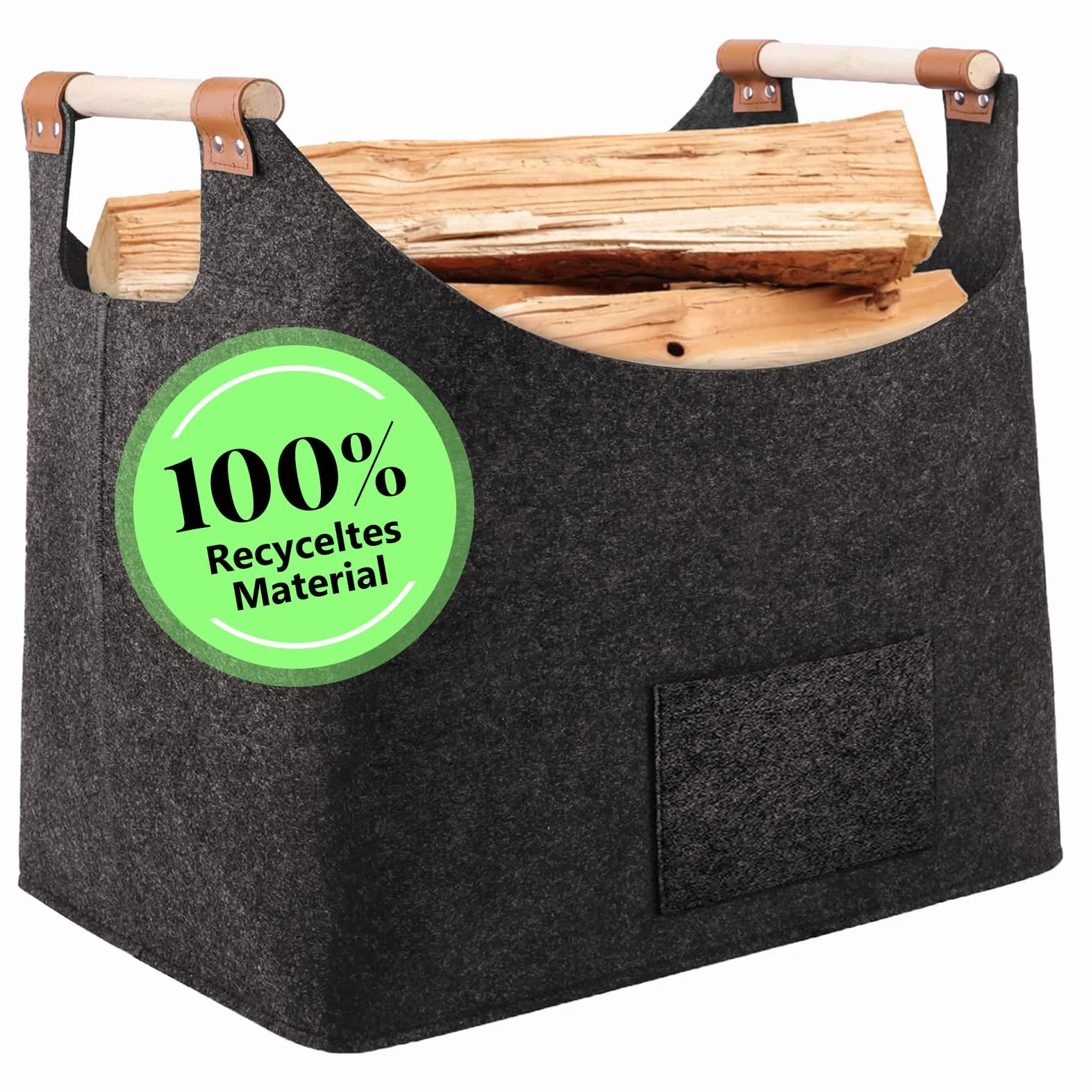 60L kosz na drewno kominkowe, XL Extra kosz filcowy, składany kosz na drewno kominkowe z drewnianą rączką, kosz na drewno opałowe do drewna, gazet, drewna opałowego, transportu i przechowywania