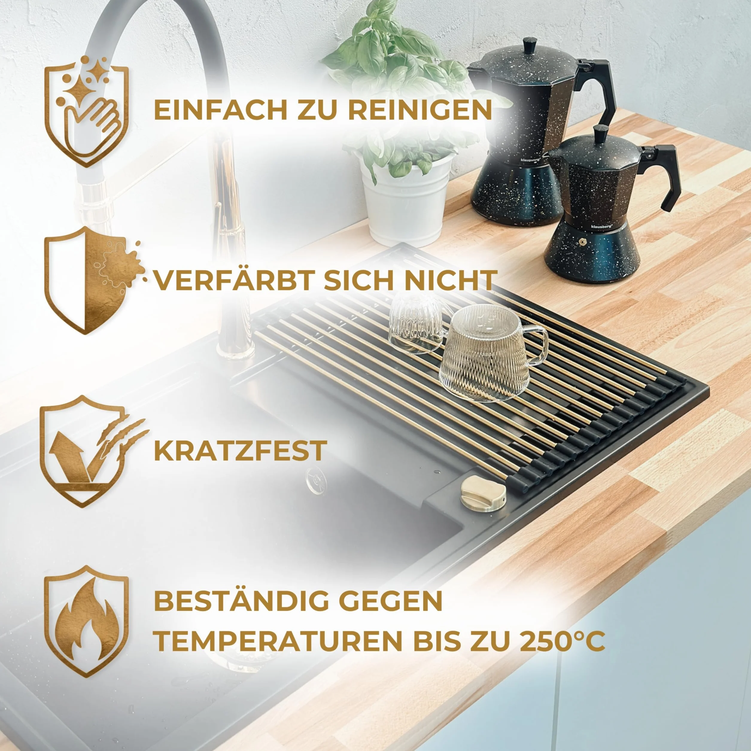 SINK QUALITY zlewozmywak granitowy biały 56 x 51 cm – zlewozmywak granitowy ze złotym syfonem i impregnacją – zlewozmywak do szafek od 60 cm szerokości – pojedynczy zlew do zabudowy – umywalka do