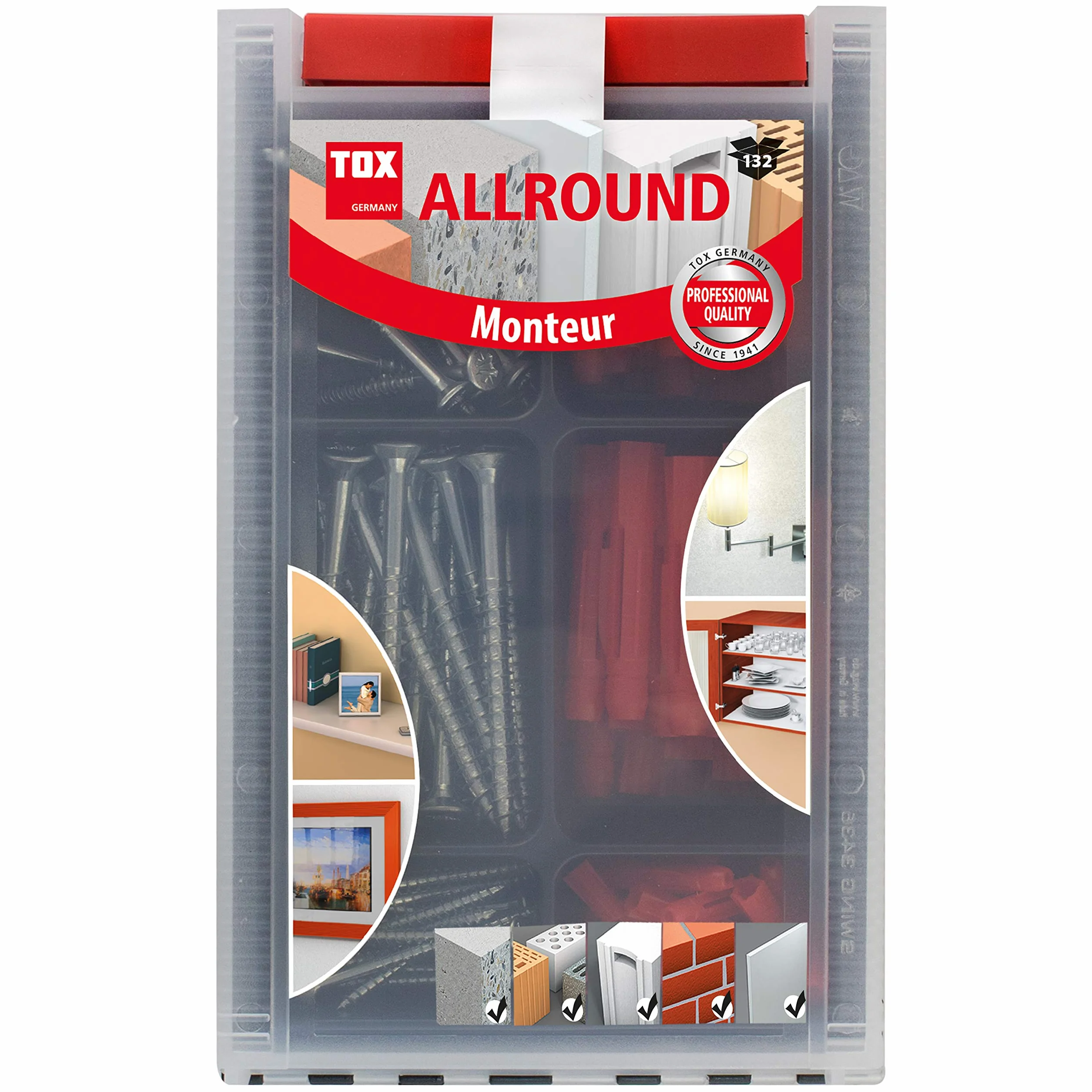 TOX Asortyment Monteur Allround 132-częściowy, z kołkiem rozporowym uniwersalnym Tri 5 x 31 mm, 6 x 36 mm, 8 x 51 mm + idealnie dopasowane śruby, 094901081