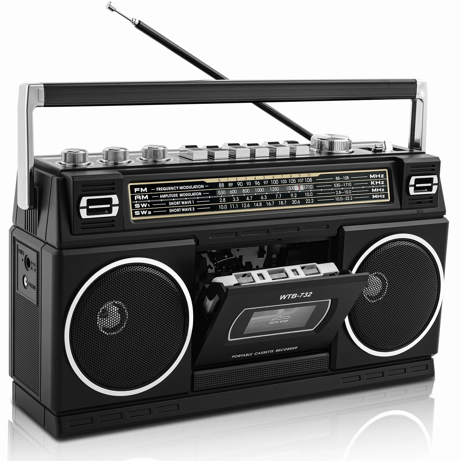 Retro Boombox Bluetooth 24 W z Odtwarzaczem Kasetowym Radio AM/FM/SW USB micro SD