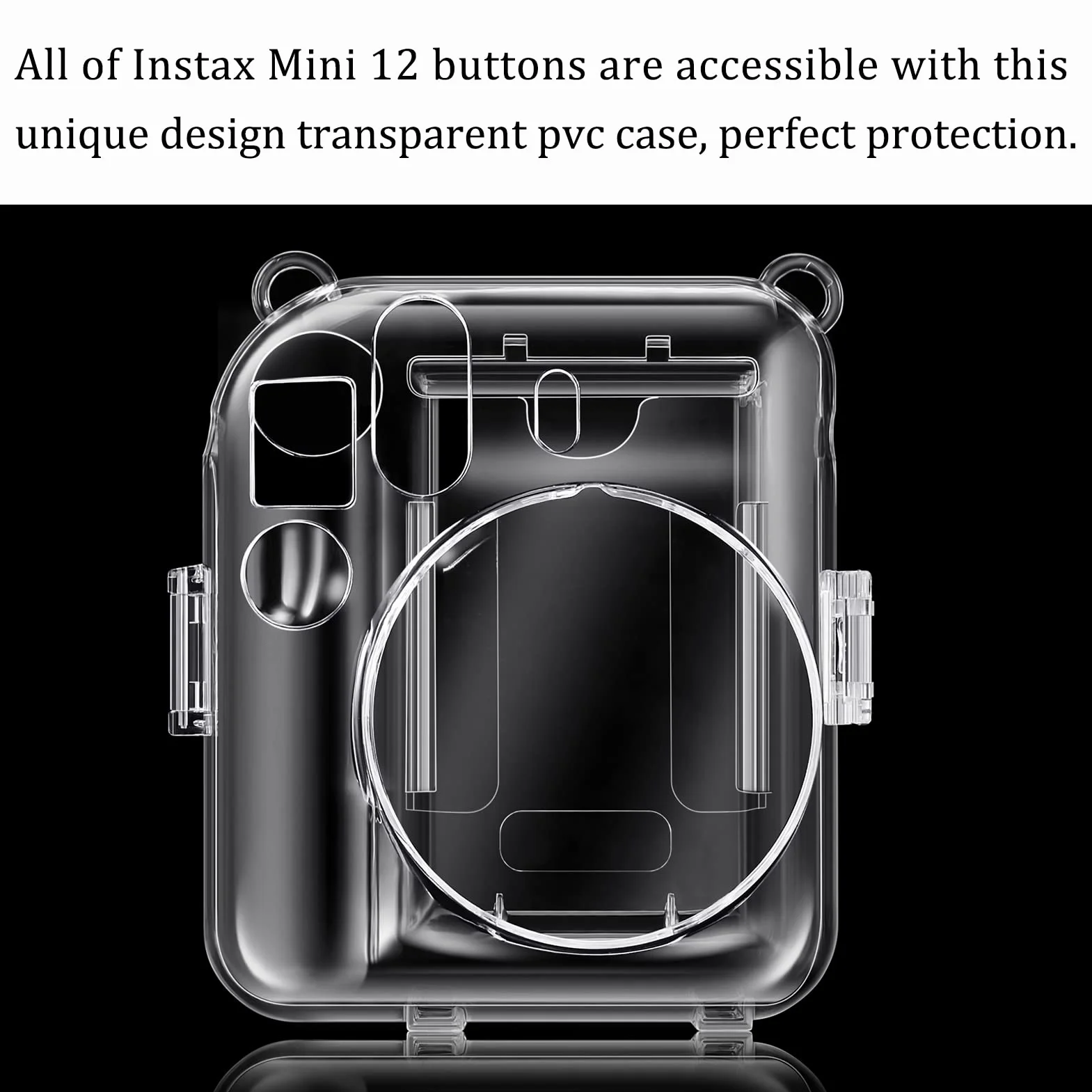 Fintie Etui Ochronne do Fujifilm Instax Mini 12, Przezroczyste Twarde, Kryształowe z Kieszenią i Paskiem