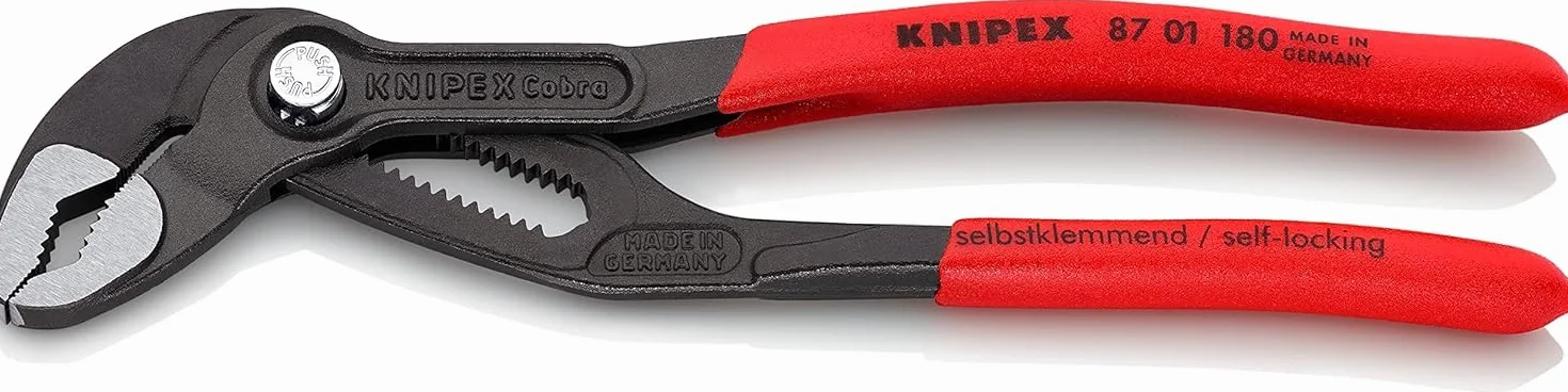 KNIPEX Cobra Szczypce nastawne do rur nowej generacji w opakowaniu z zawieszką fosforanowana, szara pokryte antypoślizgowym tworzywem, 87 01 180 SB