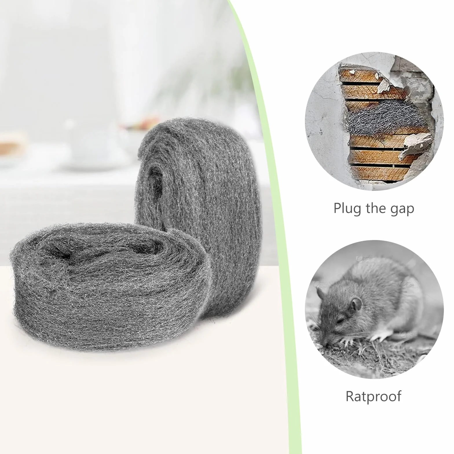 Wełna stalowa przeciw myszom, 3 sztuki Wool stalowy, drobna wełna stalowa 0000, wełna stalowa do otworów i pęknięć ścian domu, stalowa wełna do domu, garażu i ogrodu
