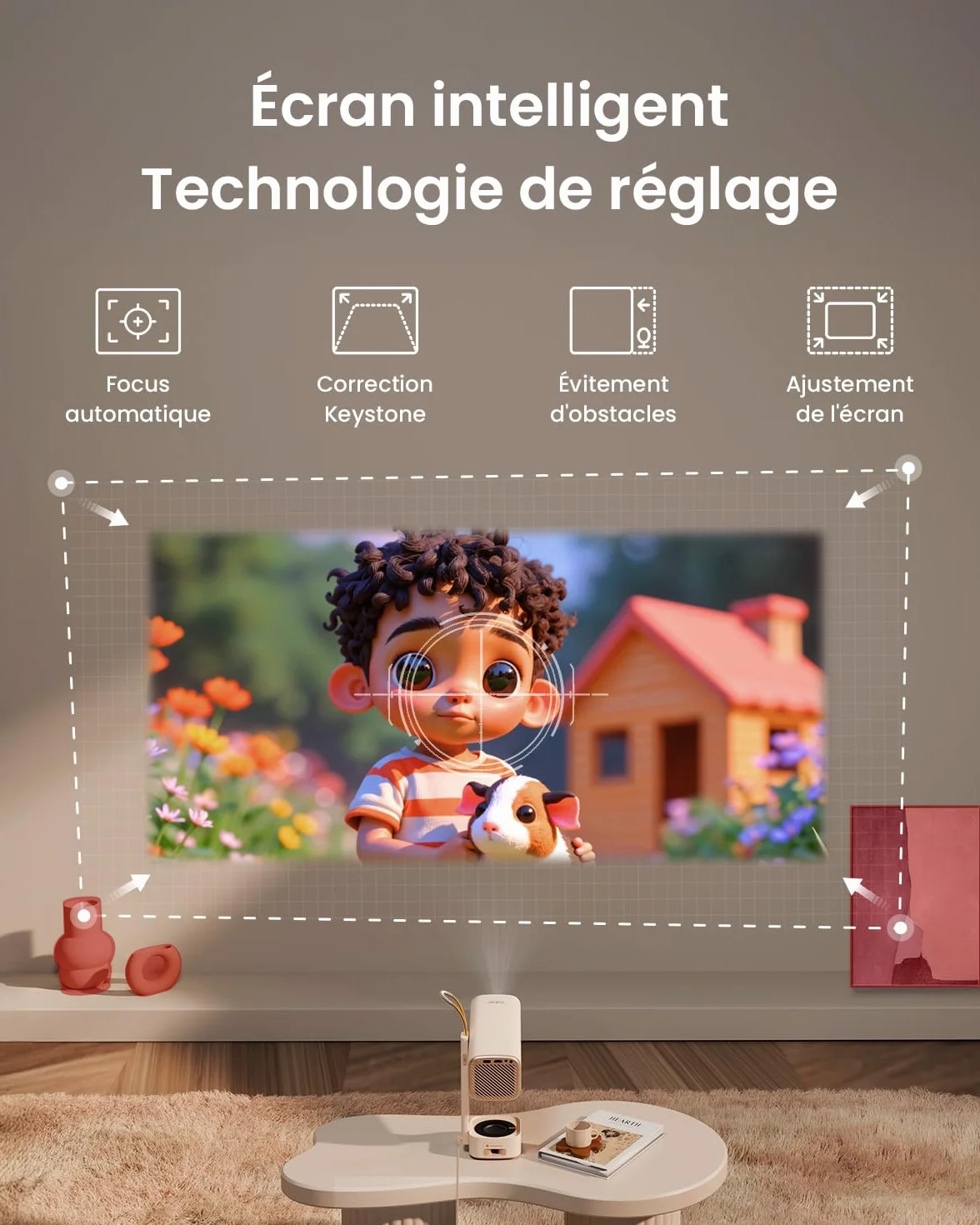 Mini projektor【Wbudowana aplikacja/Dolby Audio/Turbosonic】 Yaber T1 Pro 1080P FHD i HDR10, przenośny projektor punktowy automatyczny/korekcja trapezowa, projektor wsteczny do kina domowego