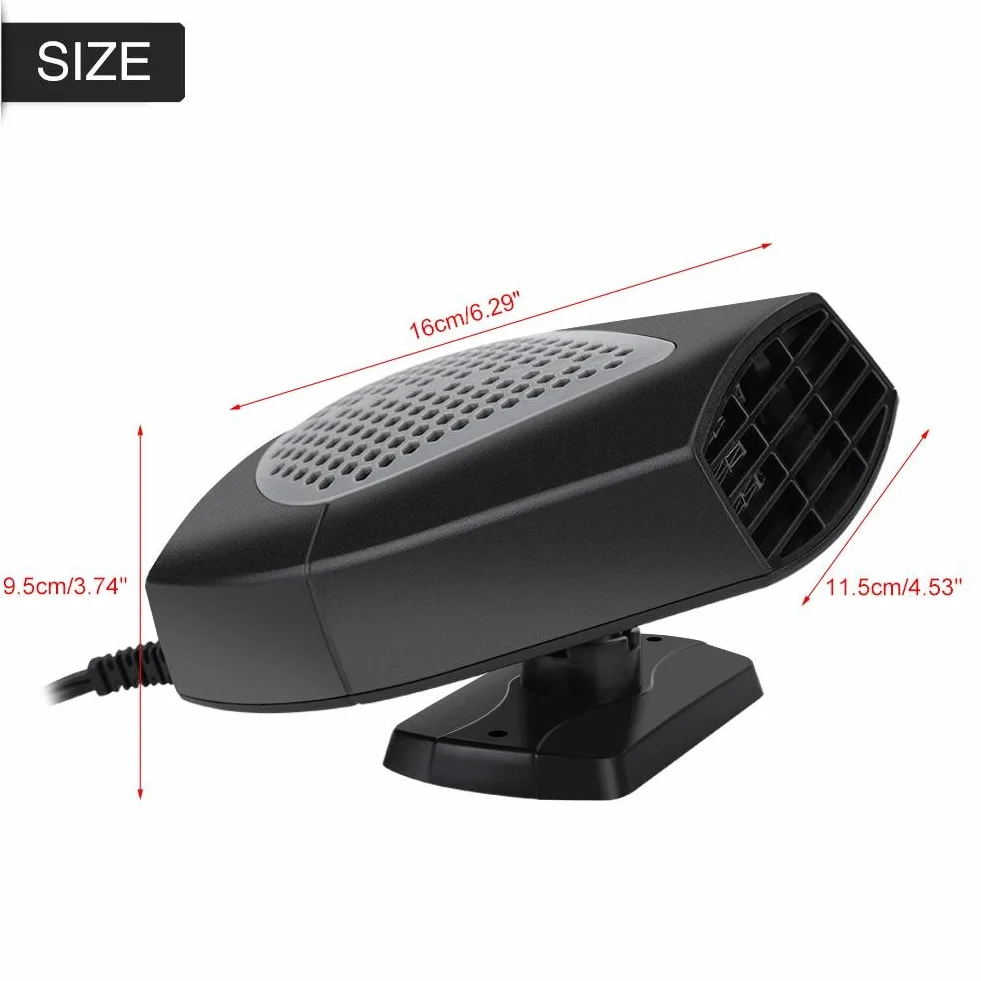 Przenośny wentylator grzewczy do samochodu 12 V z uchwytem, samochód samochód samochód termowentylator rozmrażacz zimowy 150 W z obrotową podstawą 360 stopni