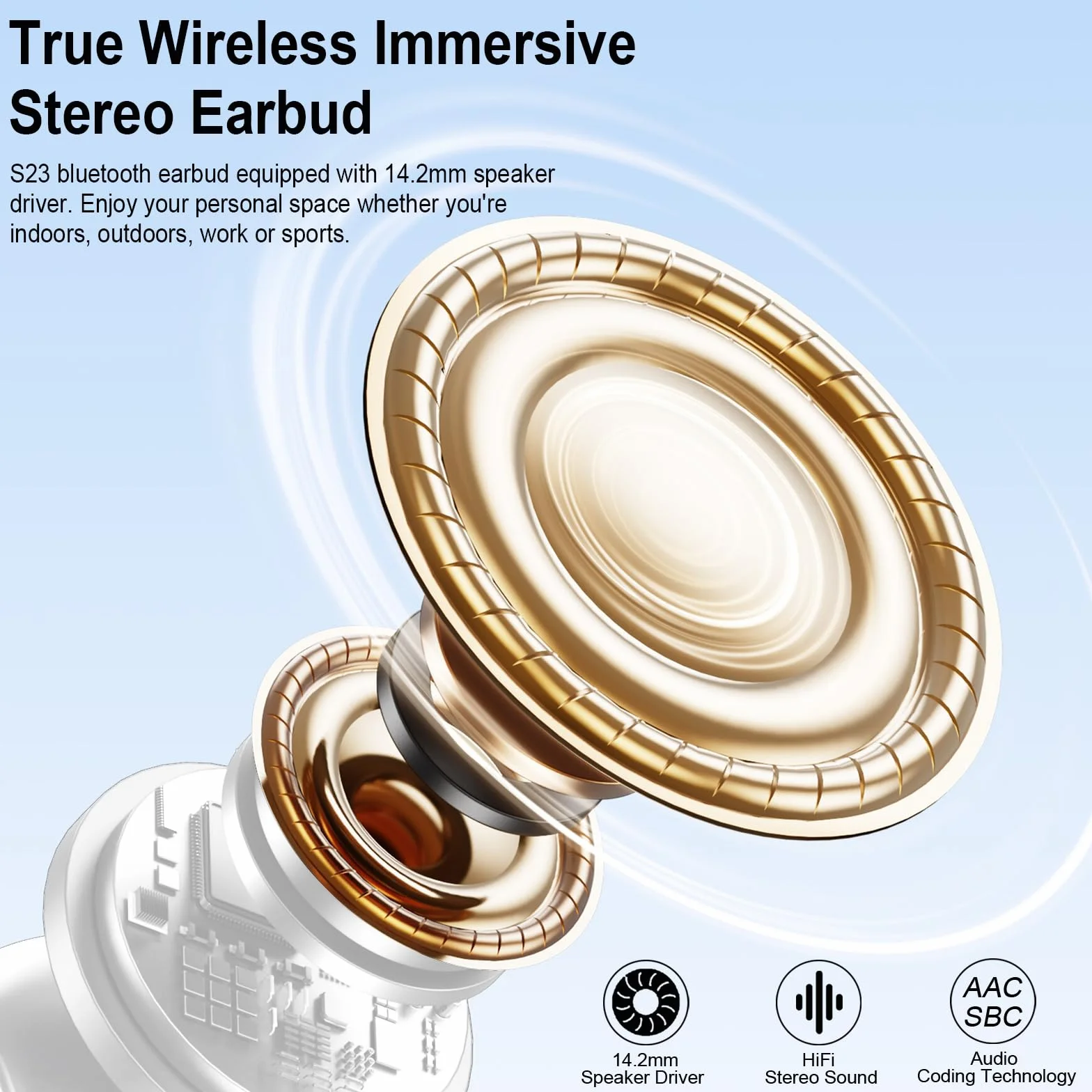 Bezprzewodowe słuchawki Bluetooth 5.3 Stereo z ENC, redukcją szumów, 40h, IP7 wodoodporne