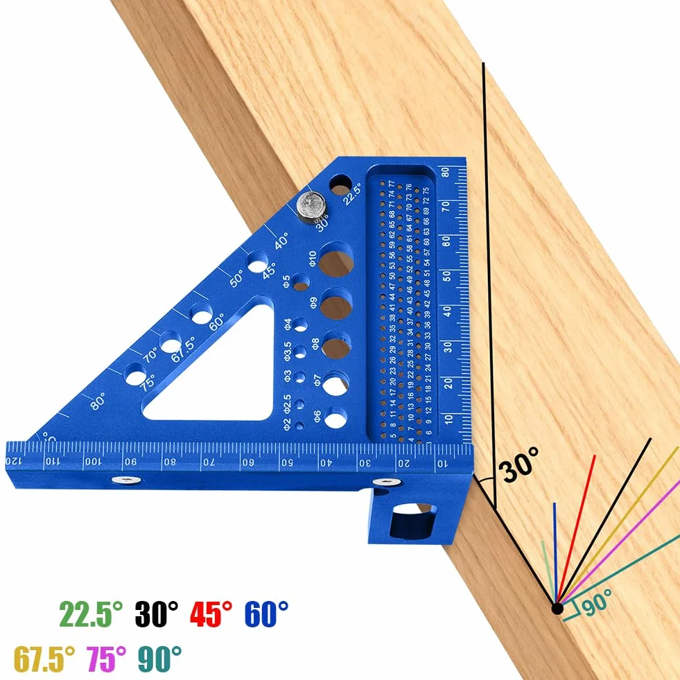 Flintronic 3D Wielokątny Kątownik Stolarz, 22,5-90° Przenośnik Kątowy Ze Stopu Aluminium, 120mm Precyzyjne Narzędzia Do Obróbki Drewna, Trójkątna Linijka Ukośna dla Stolarza Inżyniera