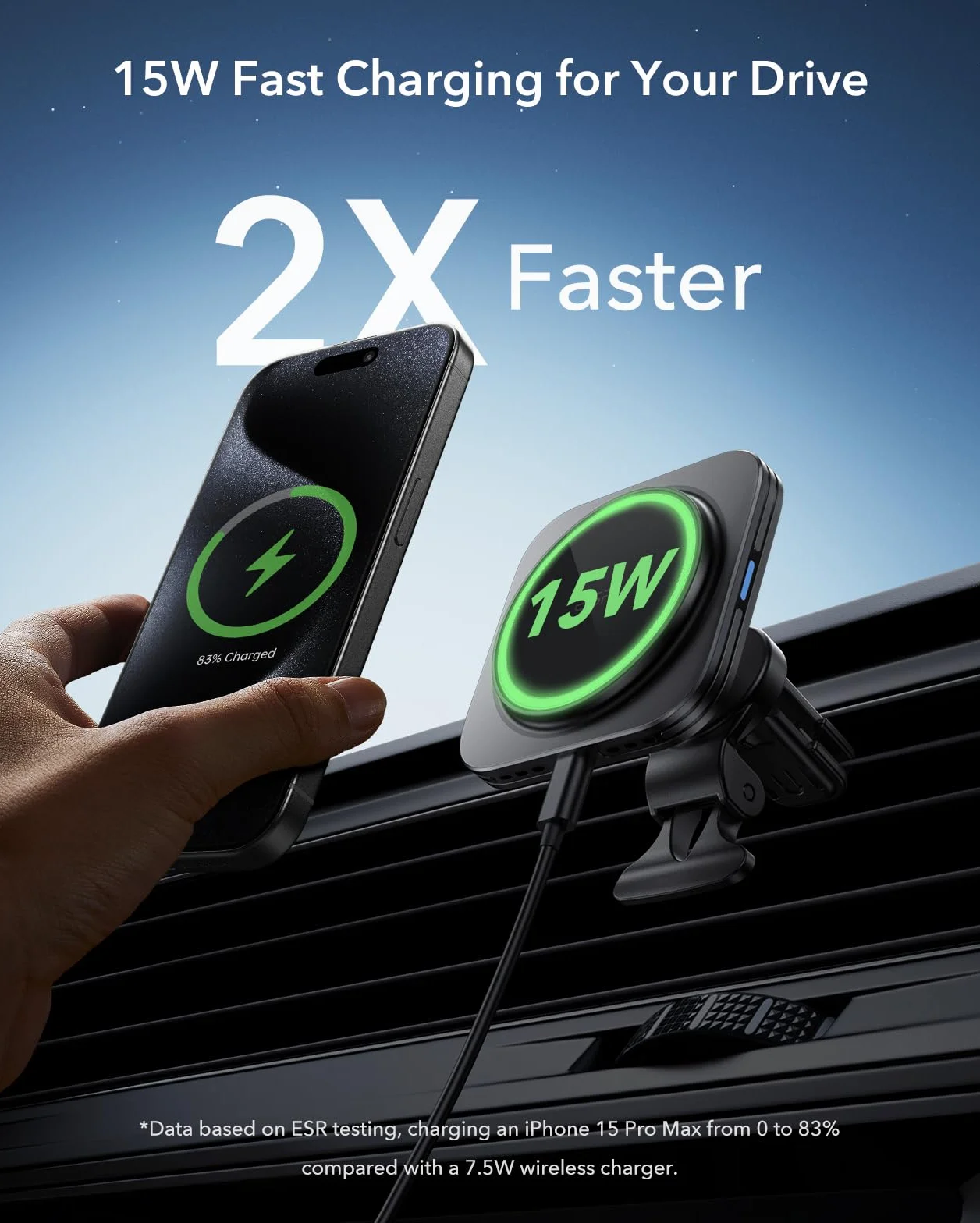 ESR 15W bezprzewodowa ładowarka samochodowa MagSafe dla iPhone 17/17e/16/15/14/13/12, Google Pixel 10, Galaxy S26/S25
