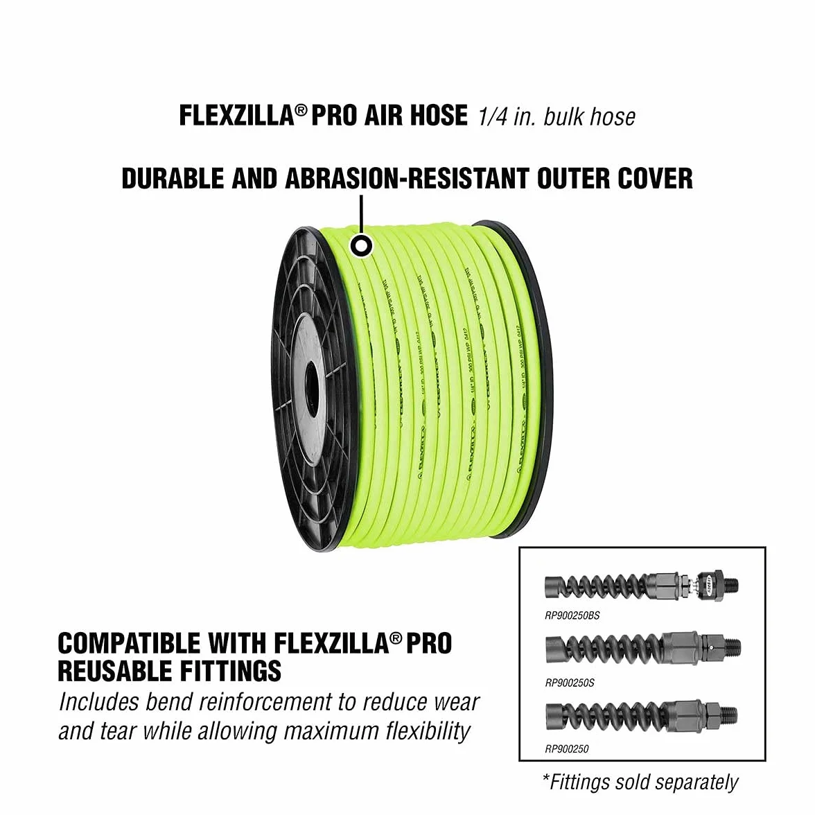 Flexzilla Pro wąż powietrza, luzem plastikowa szpula, 1/4 cala x 60 m, wytrzymały, lekki, hybrydowy, ZillaGreen - HFZ14250YW