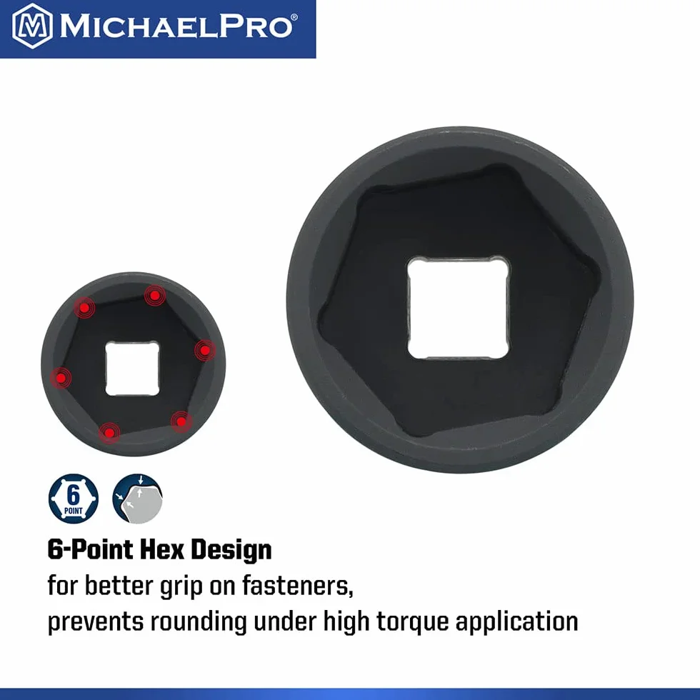 MichaelPro MP005035 Zestaw nasadek udarowych 3/20.3 cm, metryczne i standardowe rozmiary SAE (od 5/40.6 cm do 3/10.2 cm i 8 do 24 mm), 48-częściowy zestaw gniazd standardowych i głębokich, CR-MO