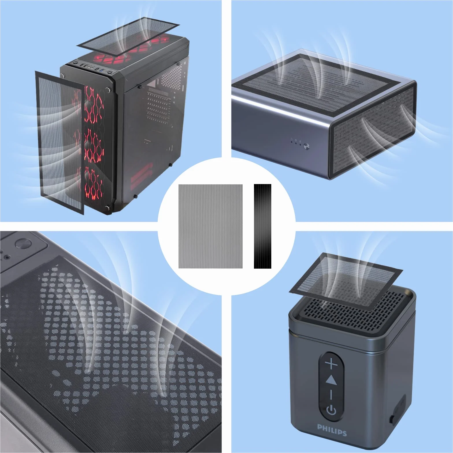 Filtr przeciwpyłowy PC Case 400x300 mm 2-pak siatka magnetyczna Czarny