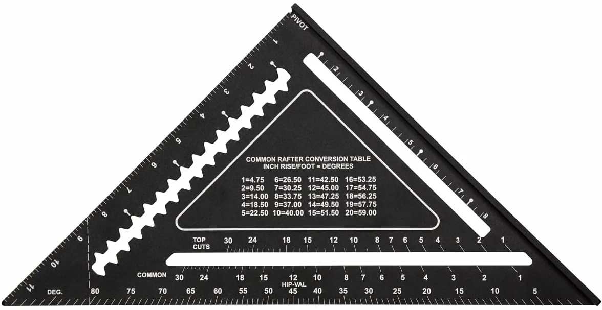 Johnson Level & Tool 1904-1200 Johnny Square profesjonalny łatwy do odczytania aluminiowy kwadrat krokwi, 30 cm, czarny, 1 kwadrat