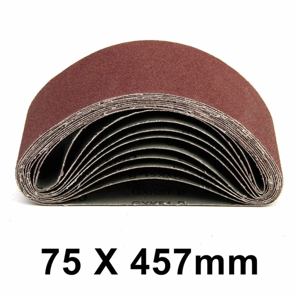 Zestaw taśm szlifierskich， 20 sztuk pasów ściernych 75 mm x 457 mm, tlenek glinu, taśma ścierna do szlifierki taśmowej, czerwonobrązowy
