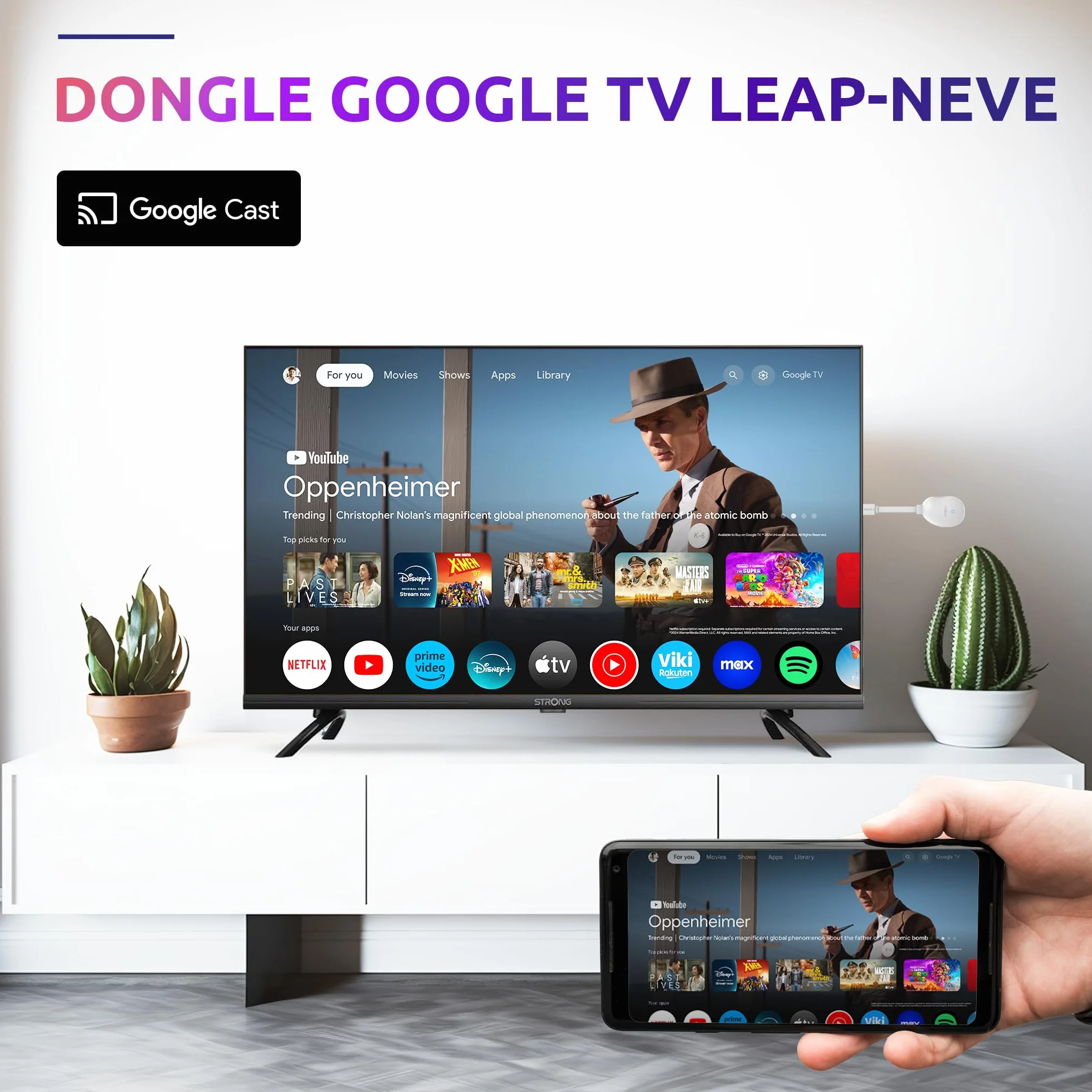 STRONG 4K UHD Android TV Streaming Box Google TV HDMI Stick Wi-Fi 6 Chromecast Dolby Vision Atmos biały