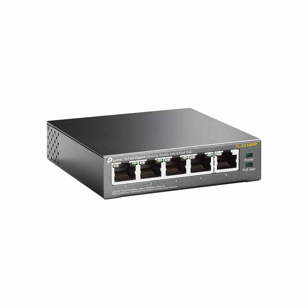 TP-Link TL-SG1005P | Przełącznik Gigabit 5× 10/100/1000 Mb/s (4× PoE+) | Budżet PoE 65 W | Plug & Play | Metalowa obudowa