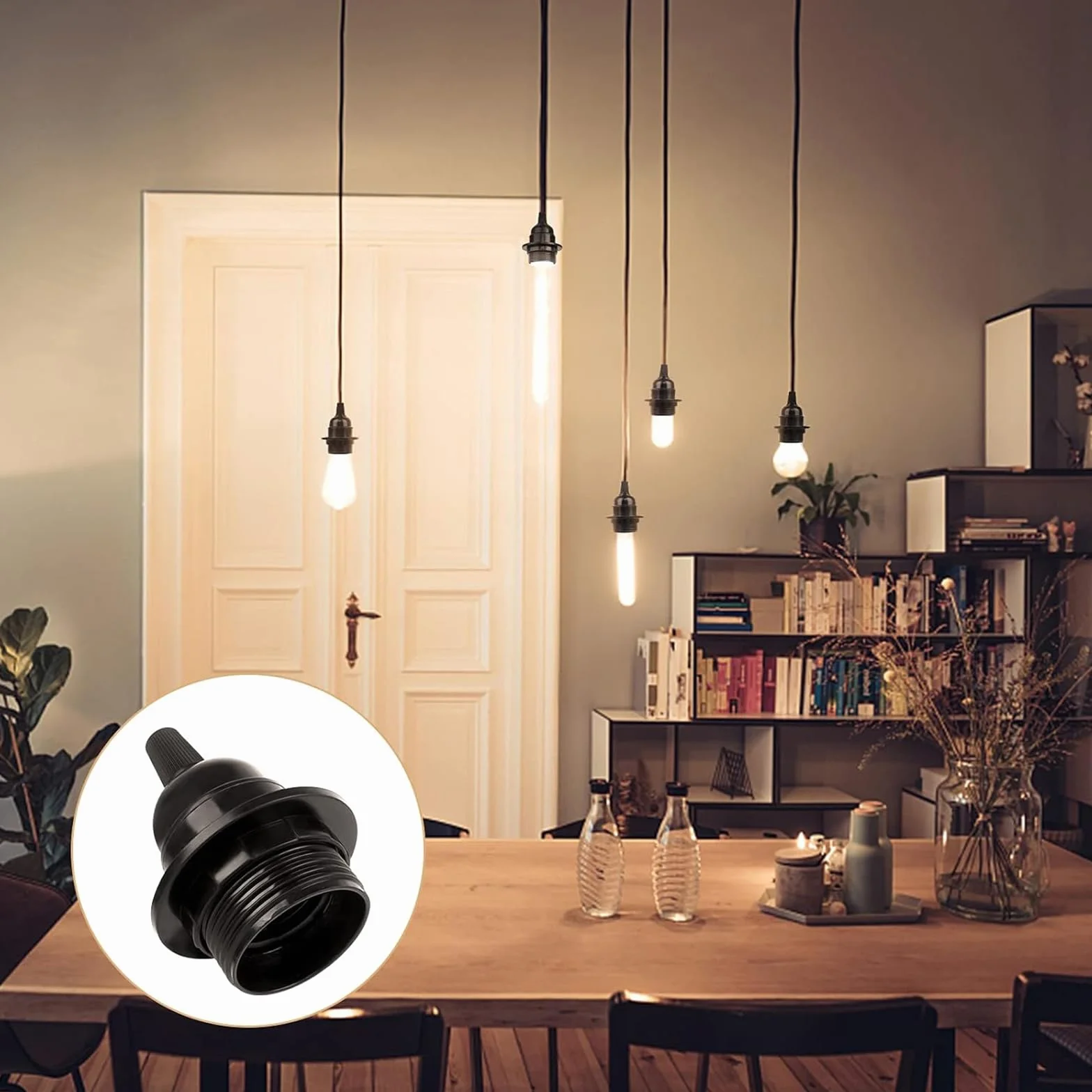 Powice Oprawka E27, 2x czarna, do lampy stołowej, stojącej lub sufitowej, oświetlenie retro