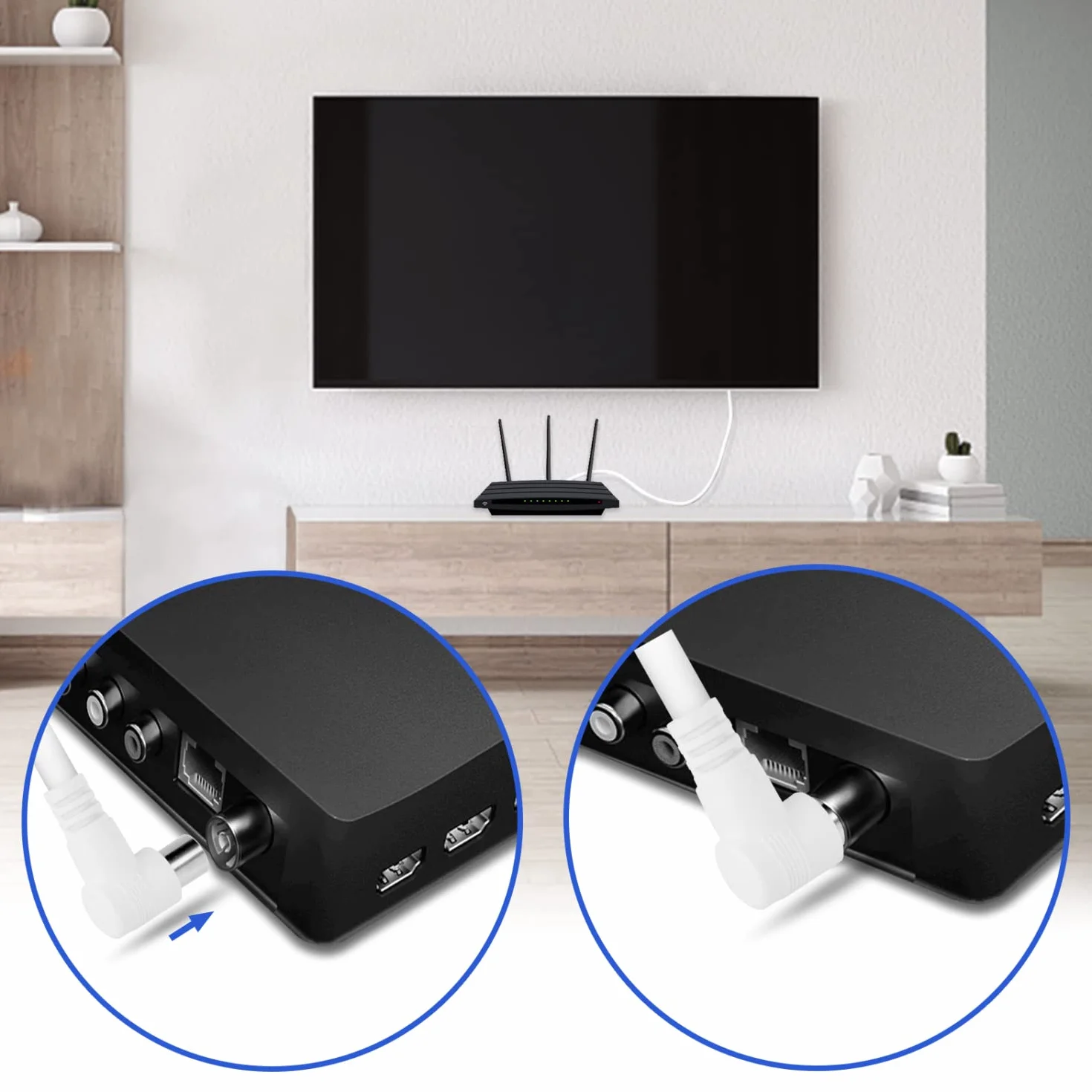 Aigostar kabel antenowy koncentryczny Full HD 3 m biały 90° DVB-T/S/C/S2 HDTV