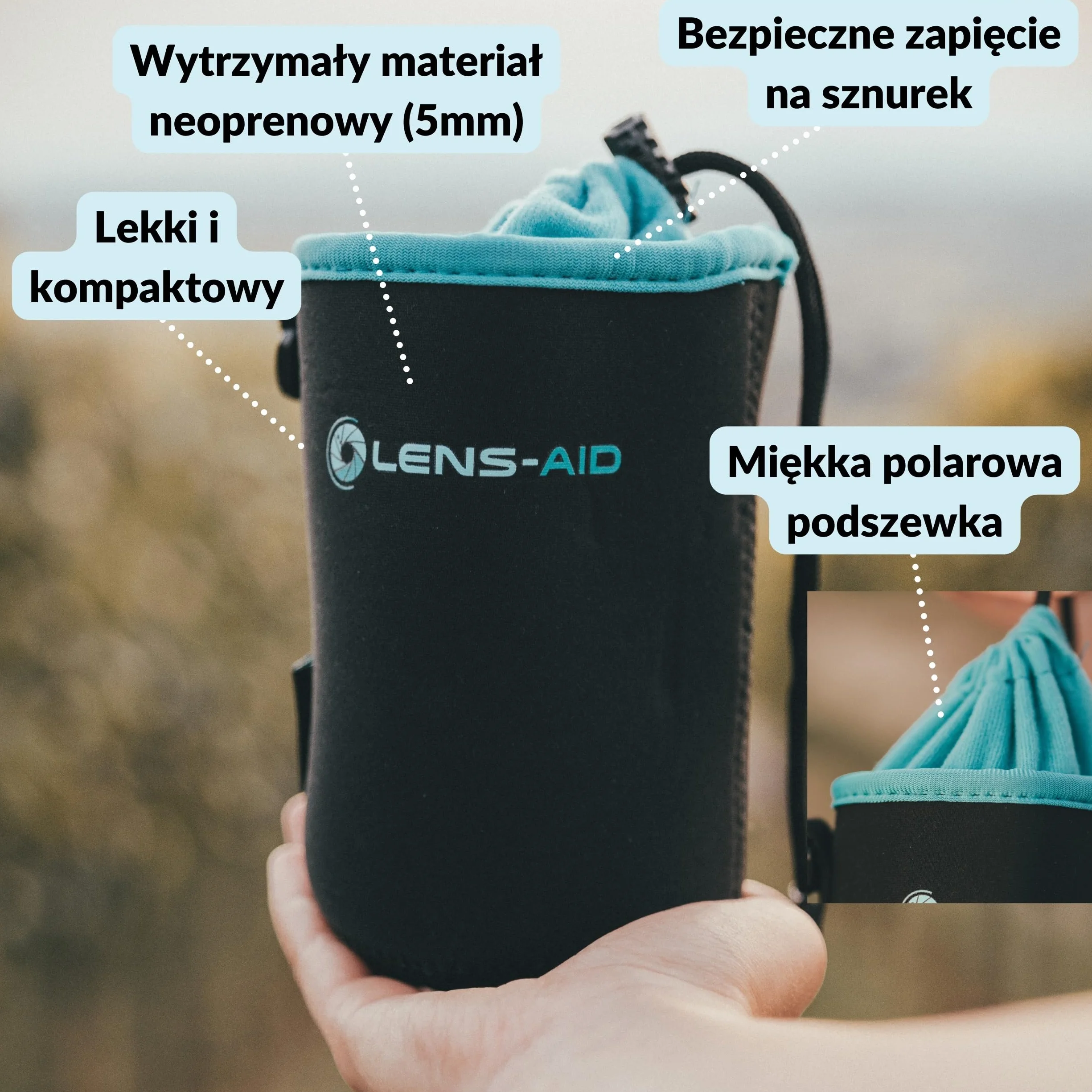 LENS-AID Neoprenowa torba na soczewki z polarową wyściółką - etui ochronne do obiektywu, lampy błyskowej