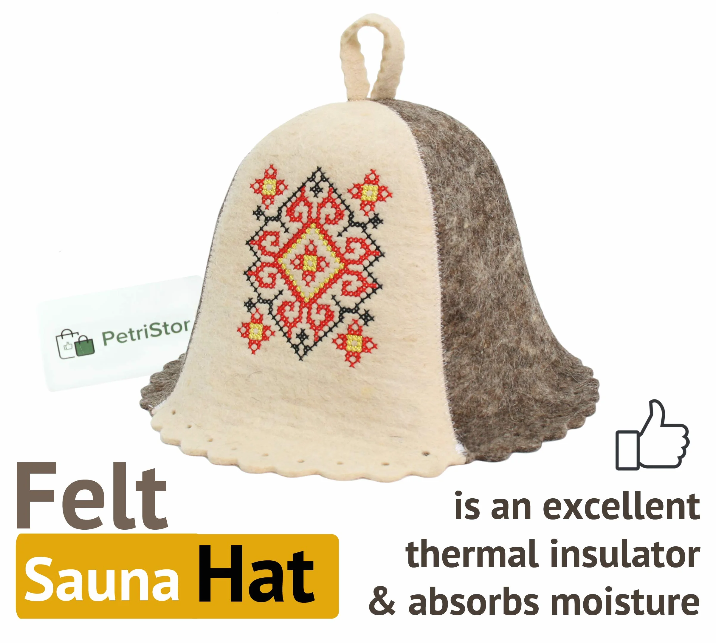 PetriStor Kapelusz do sauny ukraiński ornament kapelusz do łaźni/waporarium dla mężczyzny/kobiety naturalny filc