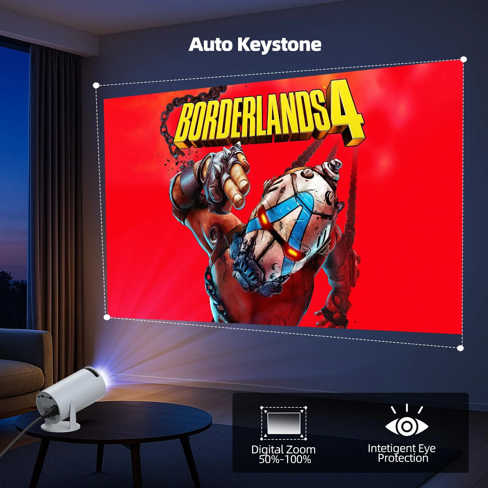 Mini projektor 4K WiFi 6 BT 5.0 Android 11 automatyczny Keystone 220° przenośny HDMI USB