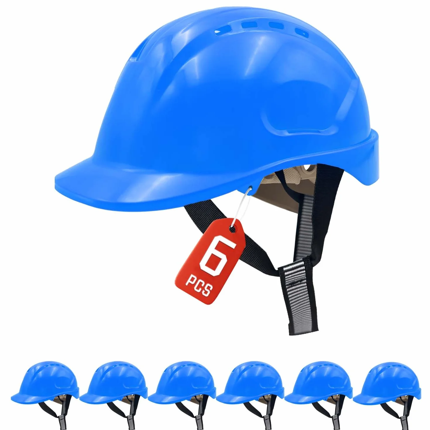 6 szt. twardych czapek budowlanych kask ochronny koło grzechotka regulowana twarda czapka 52-66 cm do rusztowania, budowy i handlowców EN 397