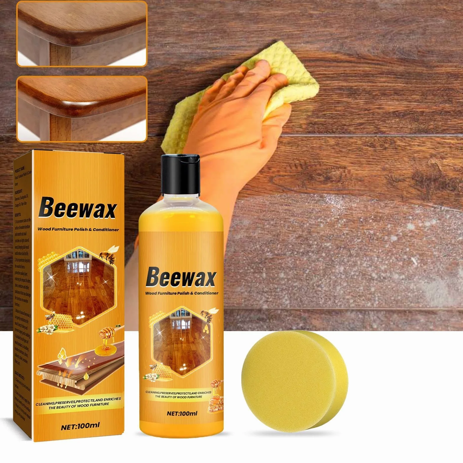 Bee’s Wax Furniture Agent, 100ml Natural Beeswax Wood, Shine and Protect Tables, Baseboards, Cabinets, Long-Lasting Fingerprint Remover