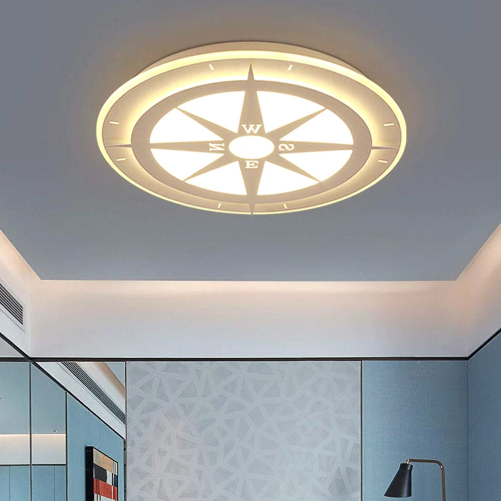 Lampa sufitowa LED z pilotem zdalnego sterowania, możliwość ściemniania, lampa do pokoju dziecięcego, dla chłopców i dziewczynek i pomieszczeń powitania, światło, energia, światło, kompas, pielęgnacja, lampa dla dzieci, metal, lampa sufitowa, 52 cm, 32 W