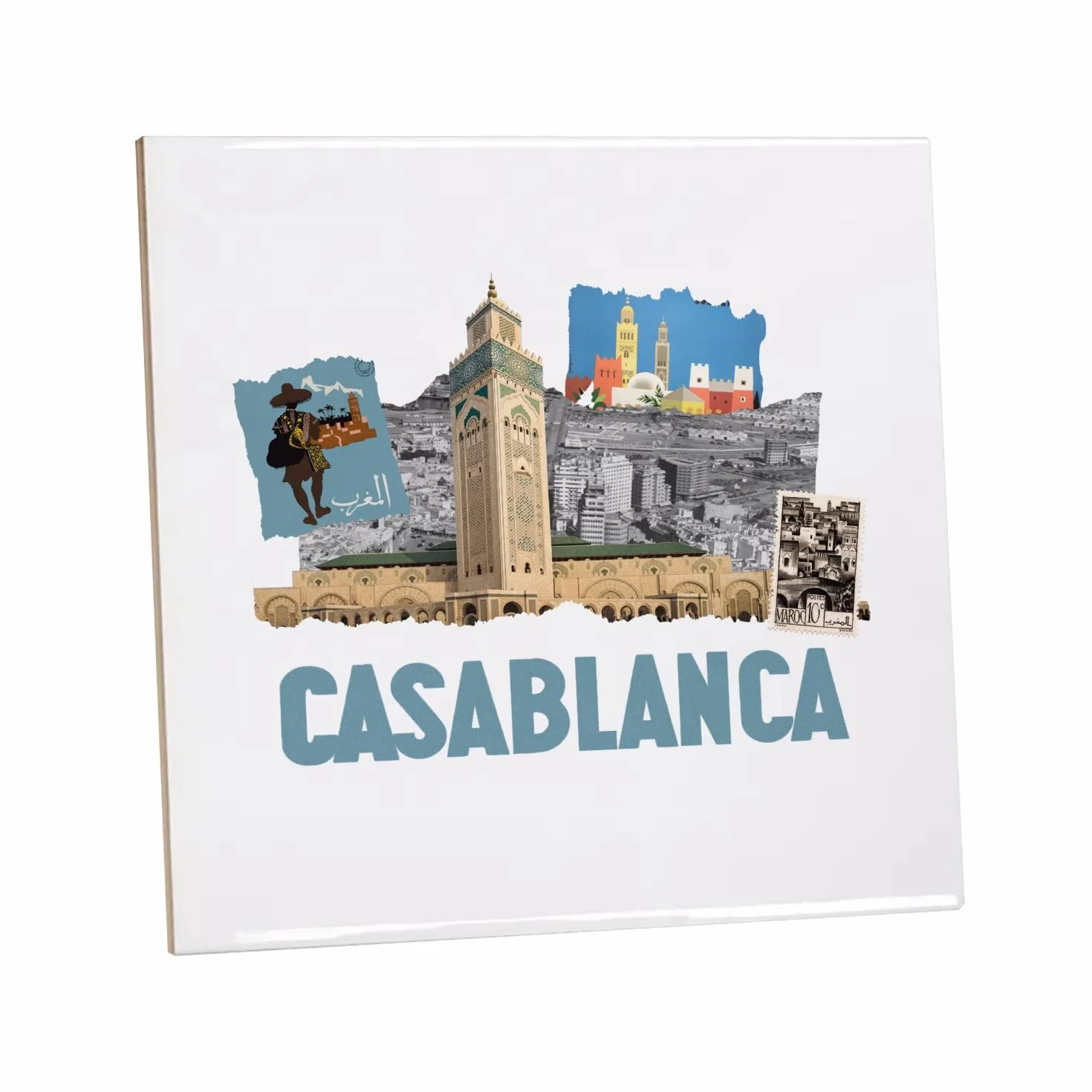 Ceramiczne płytki dekoracyjne 10,8 x 10,8 cm - Casablanca Kolaż Podróż Maroko Pocztówka