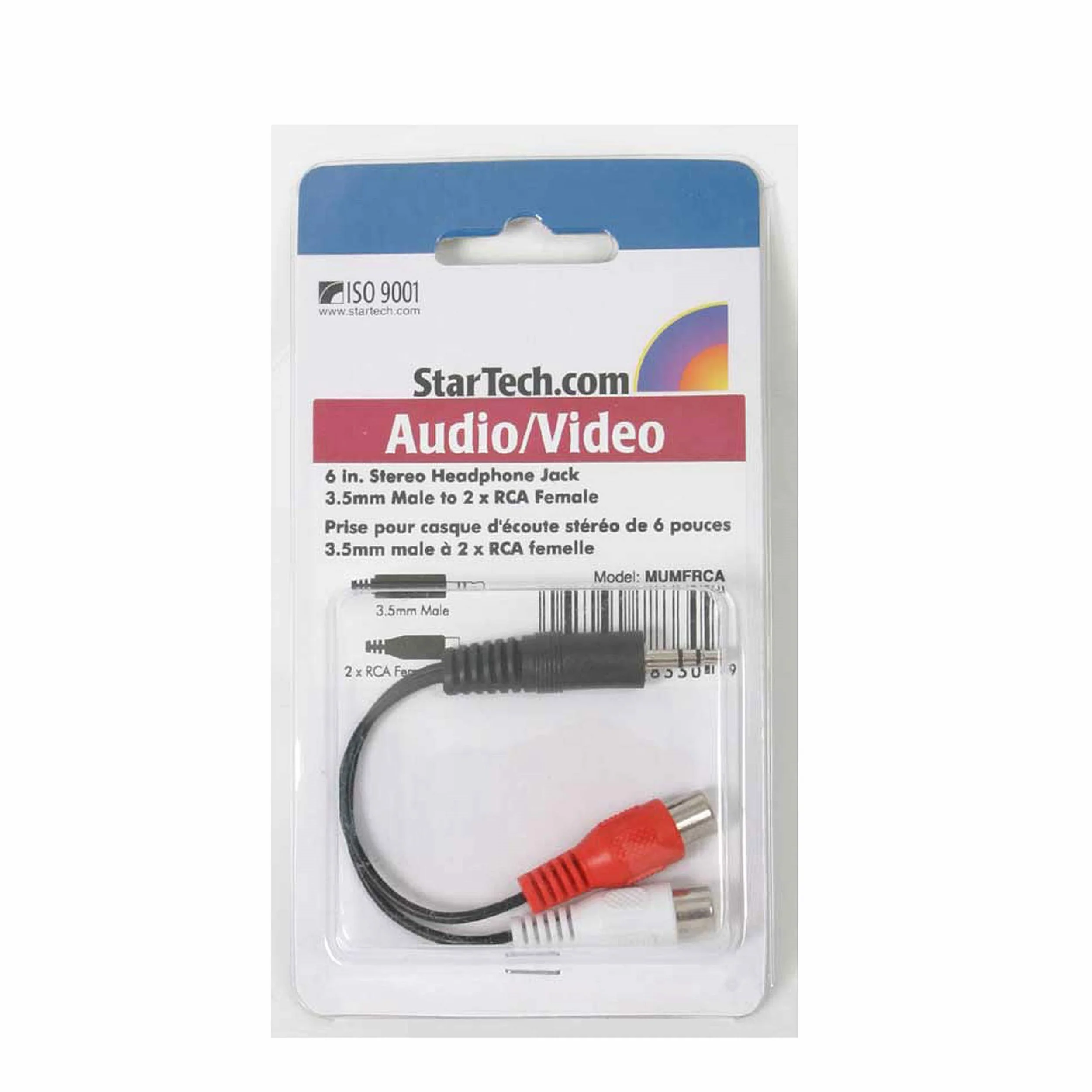 StarTech.com Kabel Audio Stereo Y 15,2 cm - 3,5 mm Męski na 2 x RCA Żeński - Gniazdo Słuchawkowe do RCA - Komputer / MP3 na Stereo Mini-Jack (MUMFRCA)