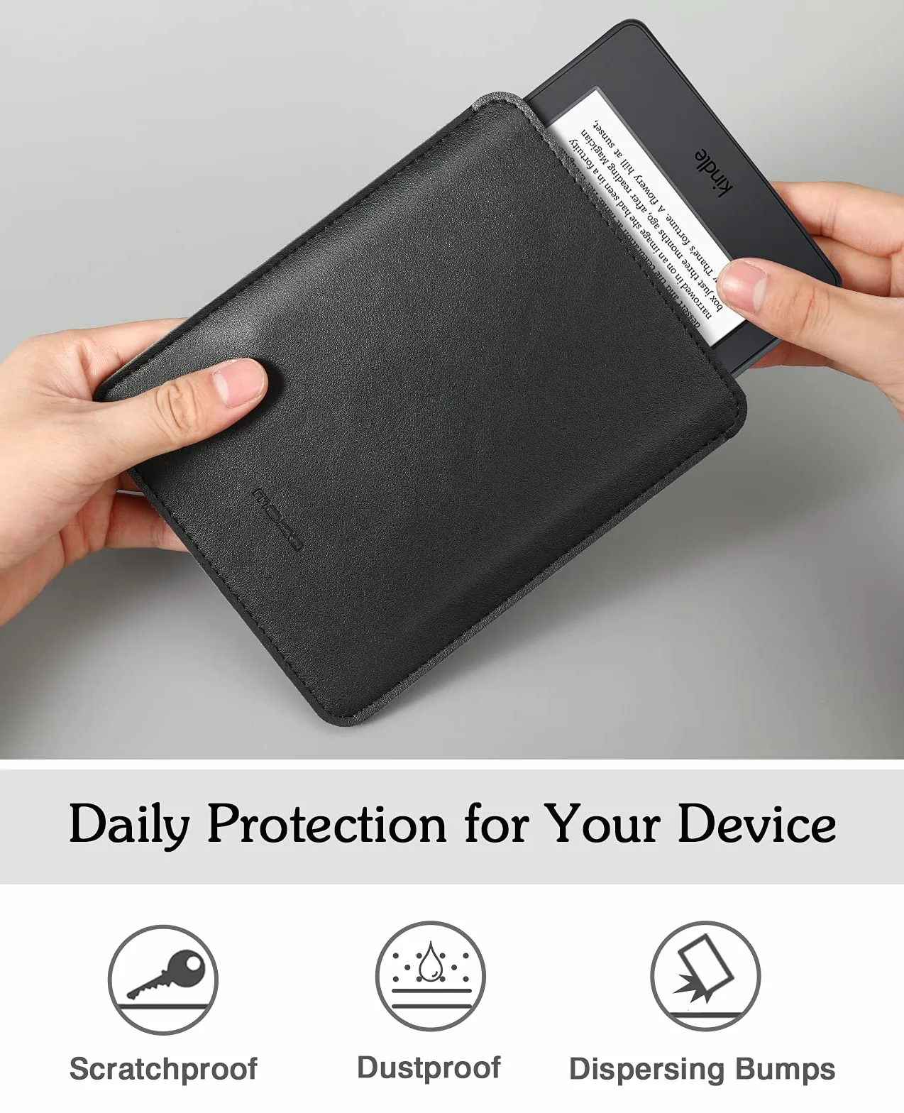 MoKo Sleeve Bag Fits with Kindle Voyage, Kindle Paperwhite 11th Gen 2021, All-new Kindle 2019, Ultra Slim Anti-scratch PU Leather Case Cover Soft Felt Lining Protective Insert Carrying Pouch, Black