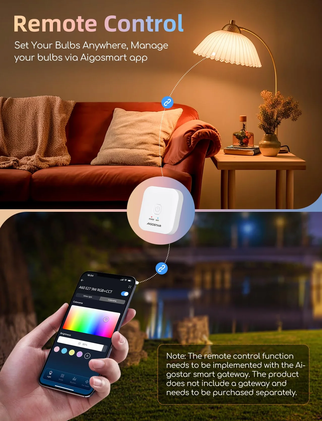 Aigostar - Inteligentna żarówka G45 Mesh Bluetooth. 2700–6500K, ściemnialna RGB. Gwint E14, 6,5 W, 555 lm. Inteligentna żarówka LED kompatybilna z Alexą. W zestawie pilot. 2 sztuki